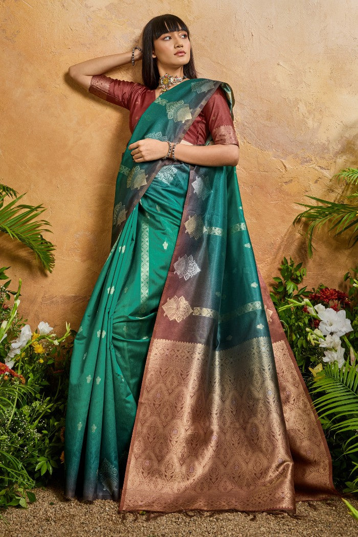 Buy MySilkLove Teal Green Banarasi Handloom Saree Online
