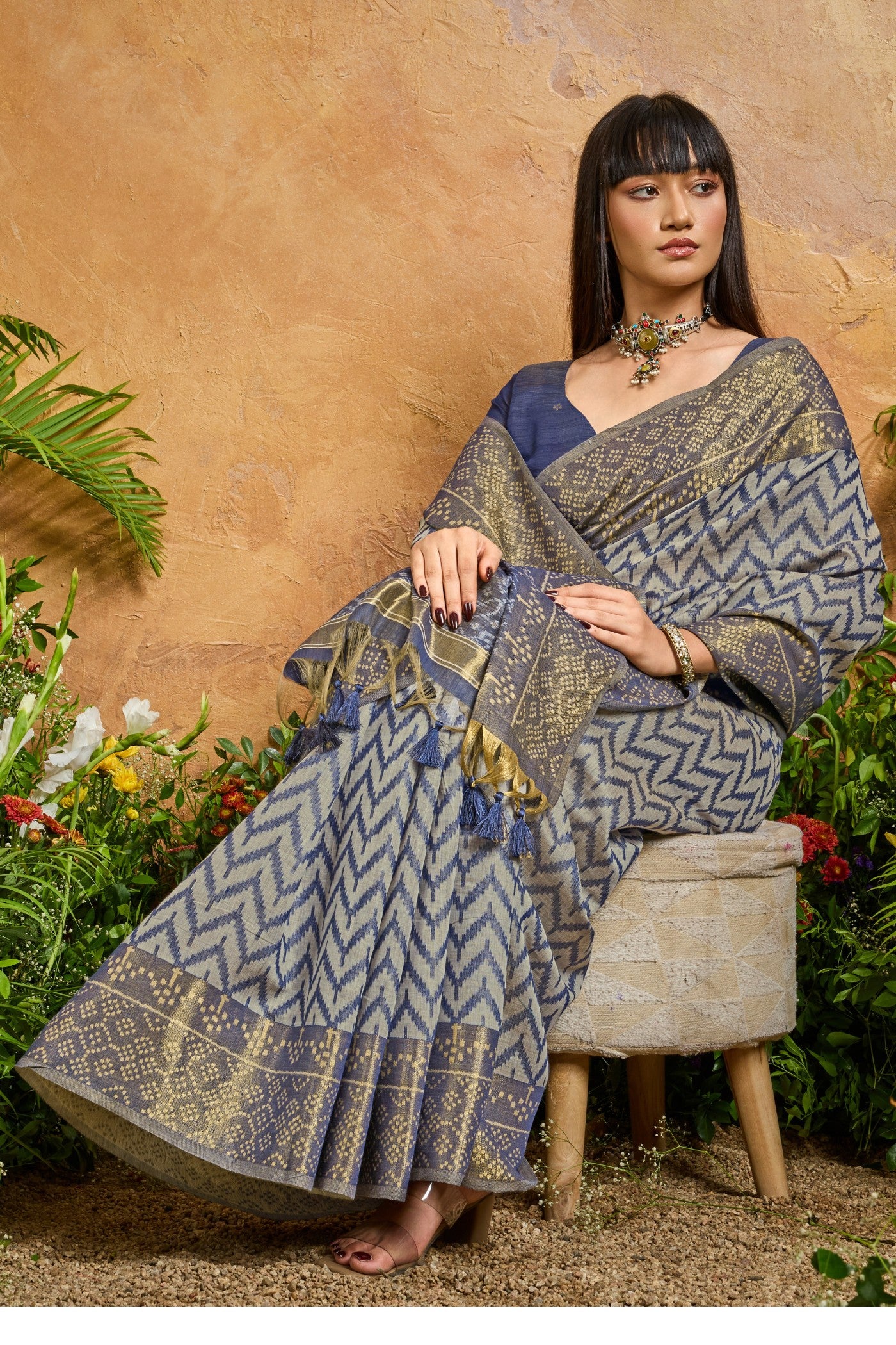 Buy MySilkLove Carolina Blue Cotton Handloom Patola Saree Online