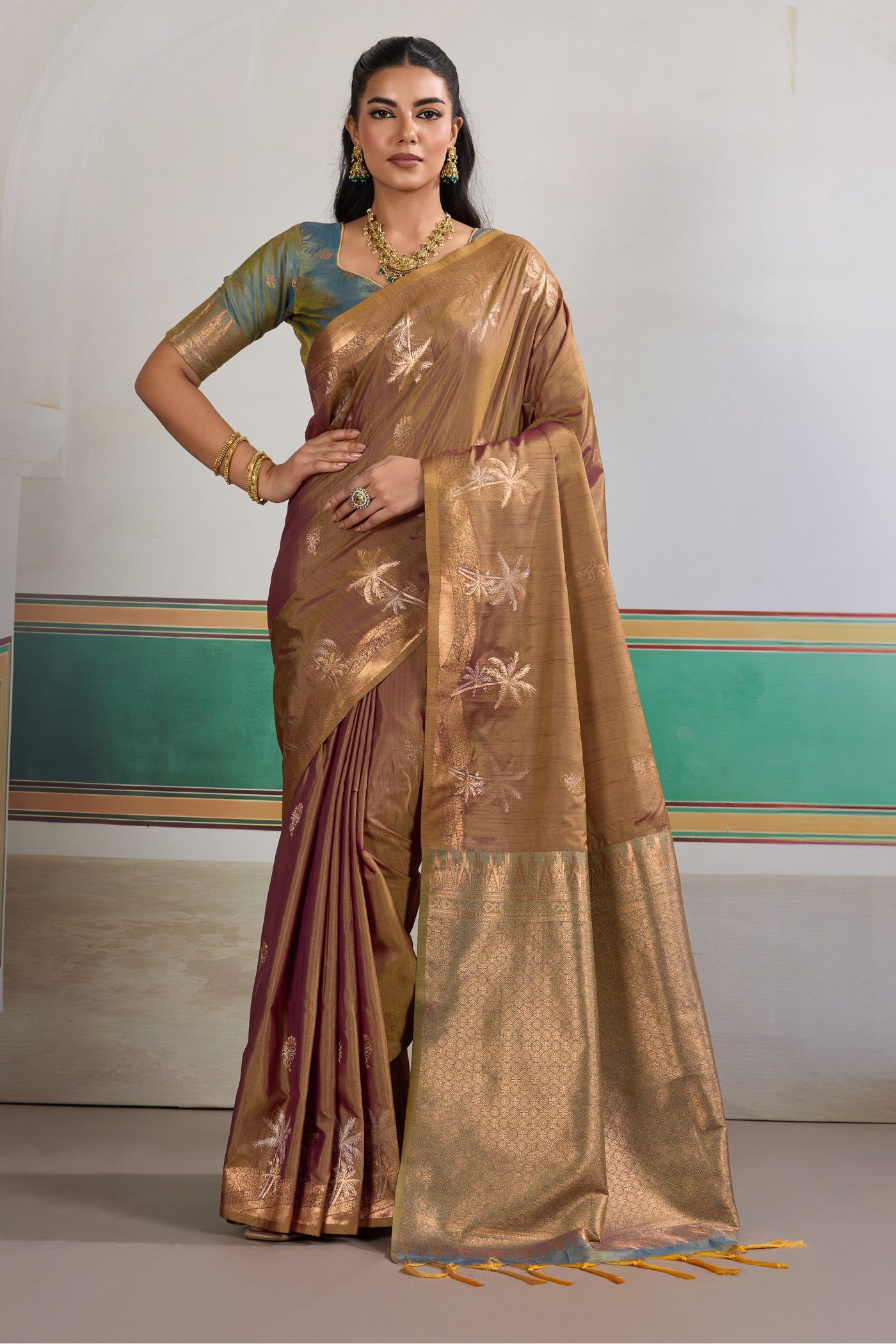 Buy MySilkLove Bister Brown Banarasi Handloom Tussar Saree Online