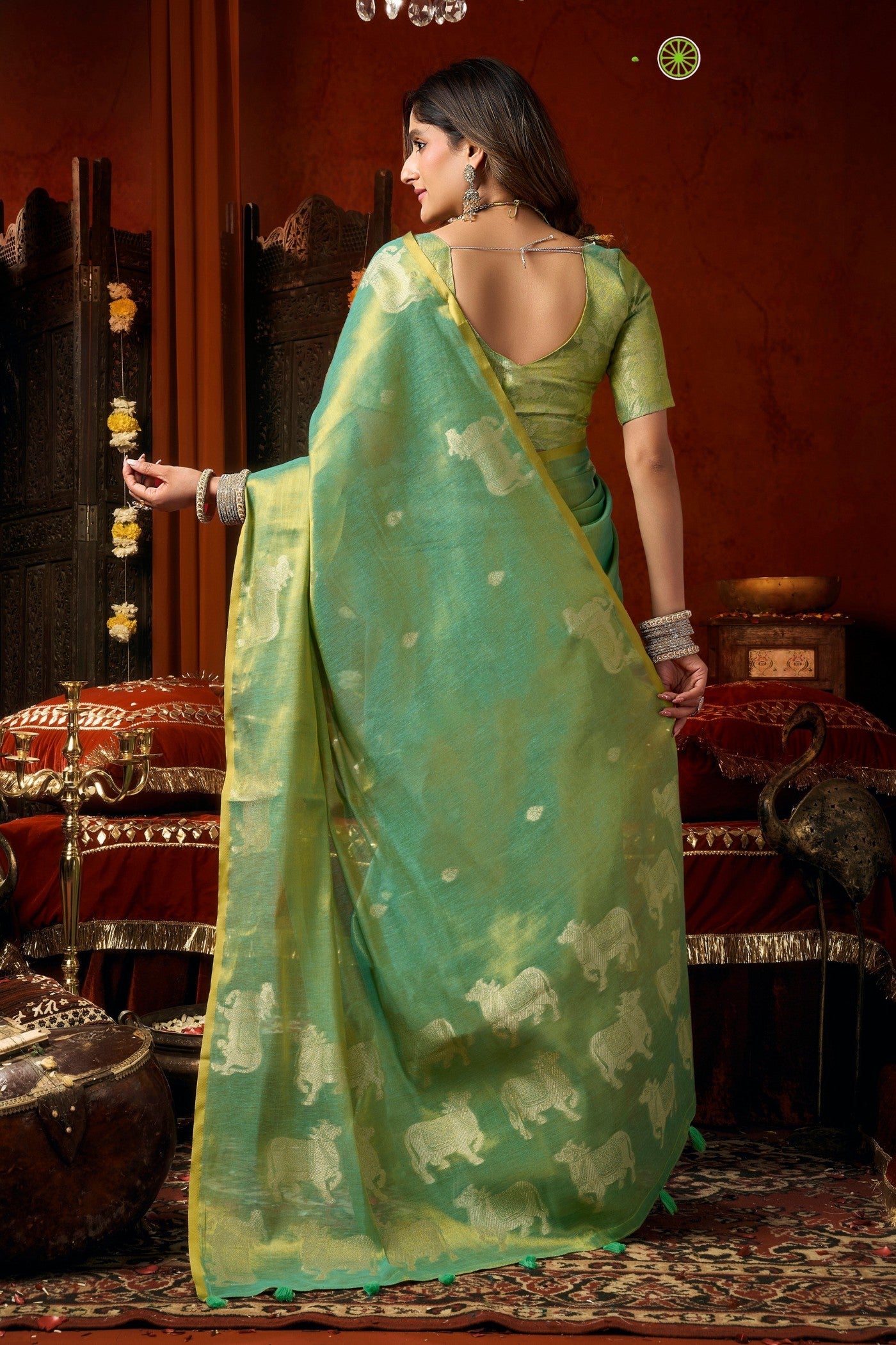 Buy MySilkLove Spring Green Handloom Tissue Saree Online