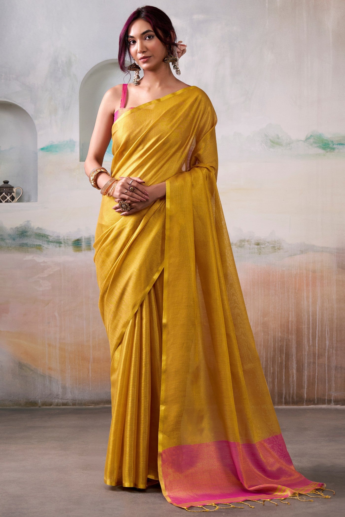 Buy MySilkLove Aureolin Yellow Handloom Tissue Saree Online