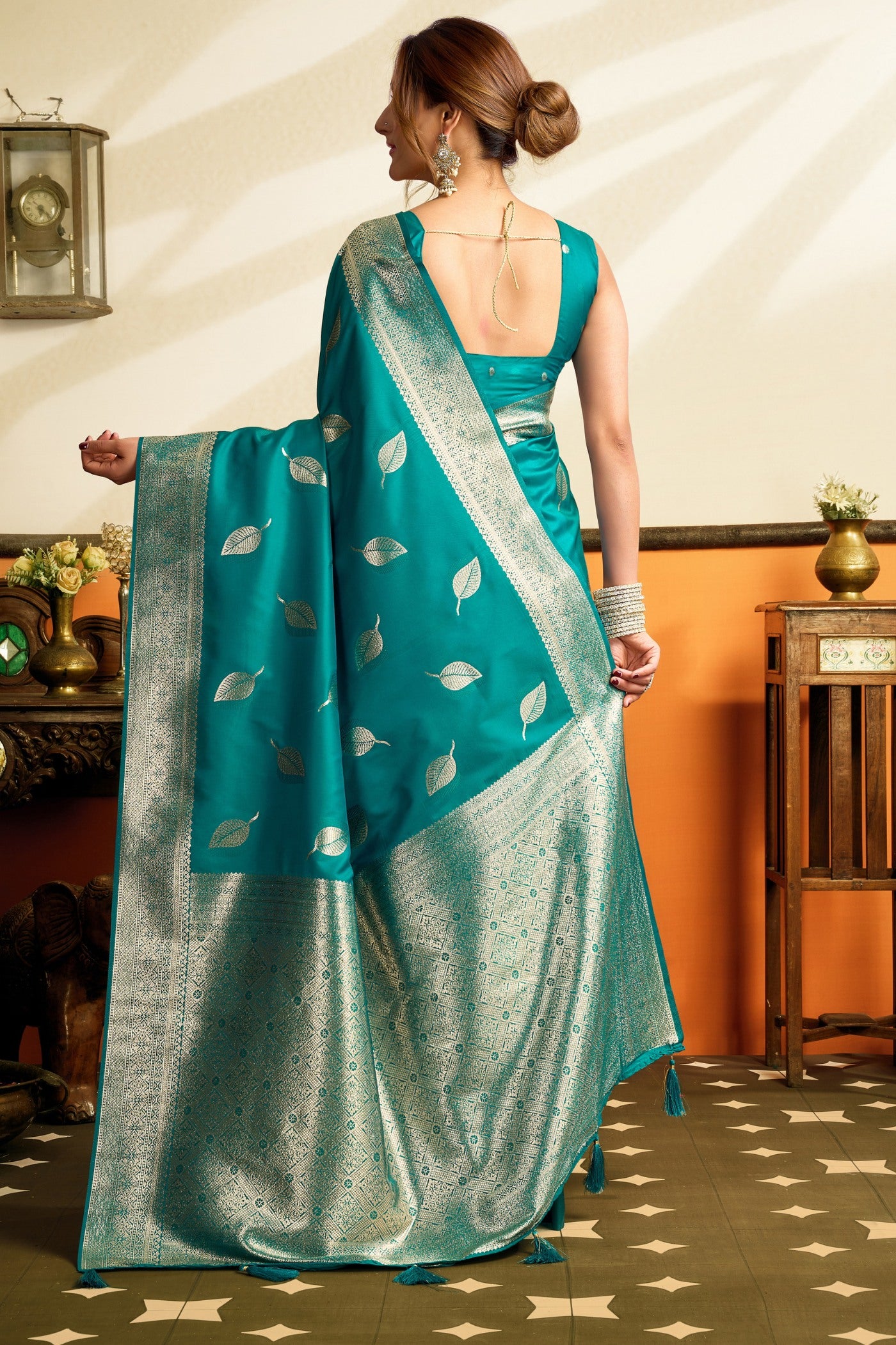 Buy MySilkLove Celtic Blue Woven Banarasi Saree Online