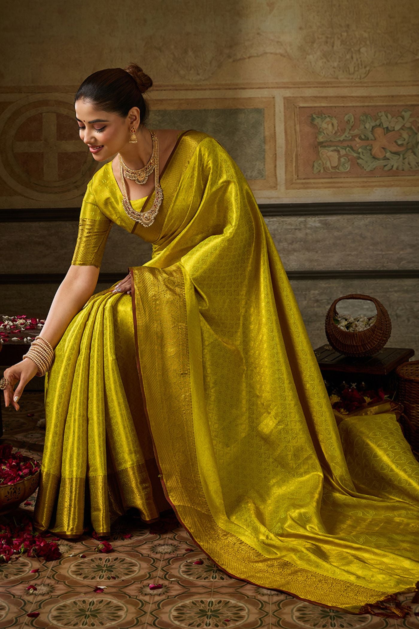 MySilkLove Maize Green Woven Kanjivaram Saree