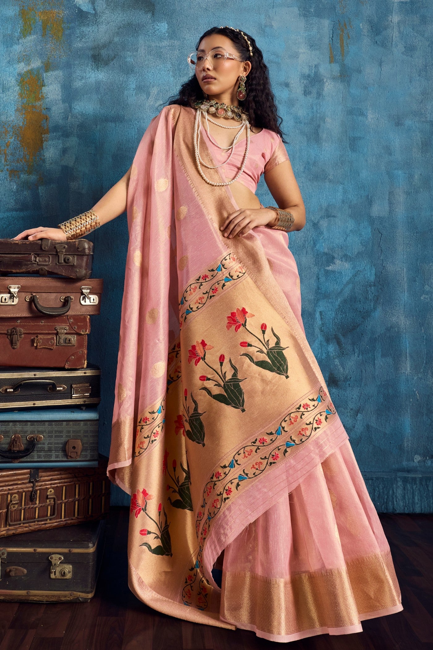 Buy MySilkLove Cameo Pink Zari Woven Tissue Paithani Saree Online