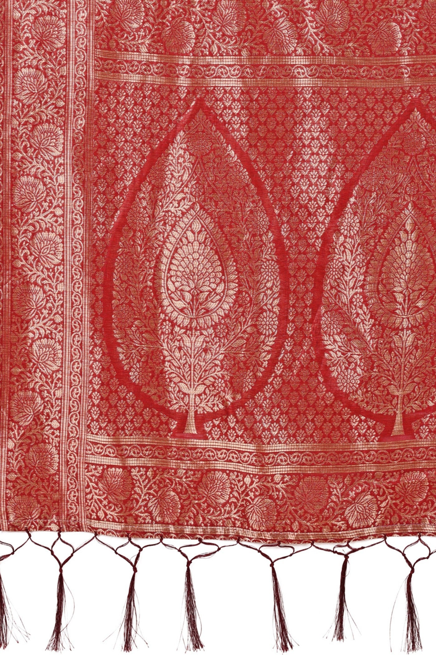 Buy MySilkLove Garnet Red Woven Cotton Saree Online