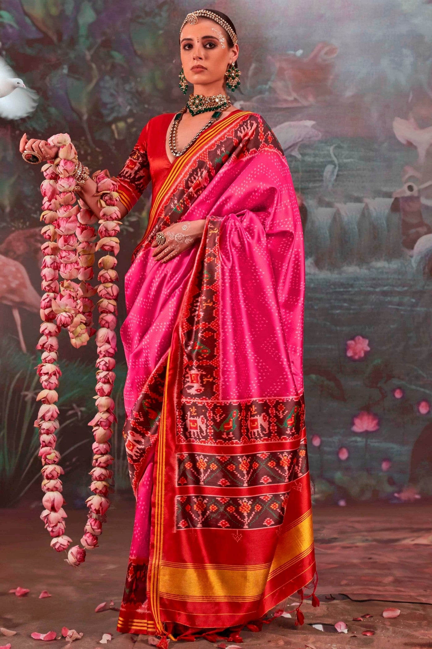 Buy MySilkLove Lotus Pink Printed Patola Saree Online