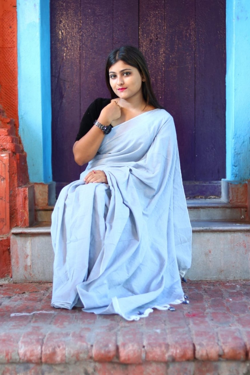 Buy MySilkLove Water Blue Mul Cotton Saree Online