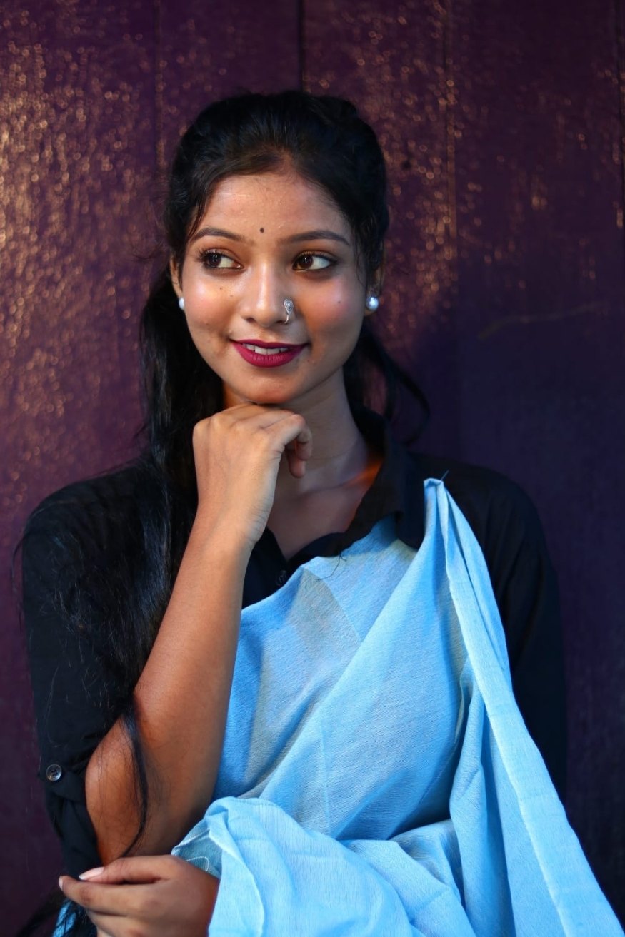 Buy MySilkLove Malibu Blue Mul Cotton Saree Online