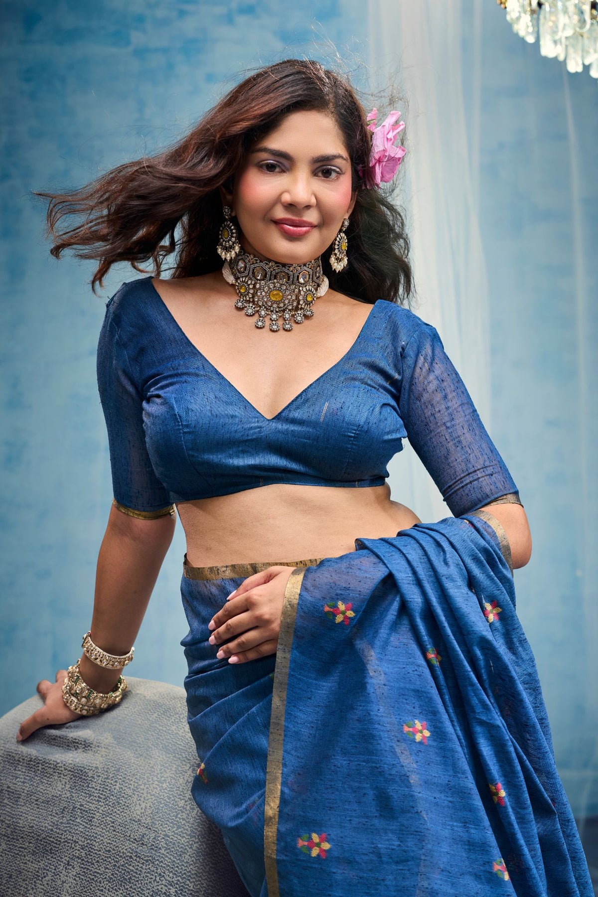 Buy MySilkLove Cornflower Blue Munga Handloom Silk Cotton Saree Online