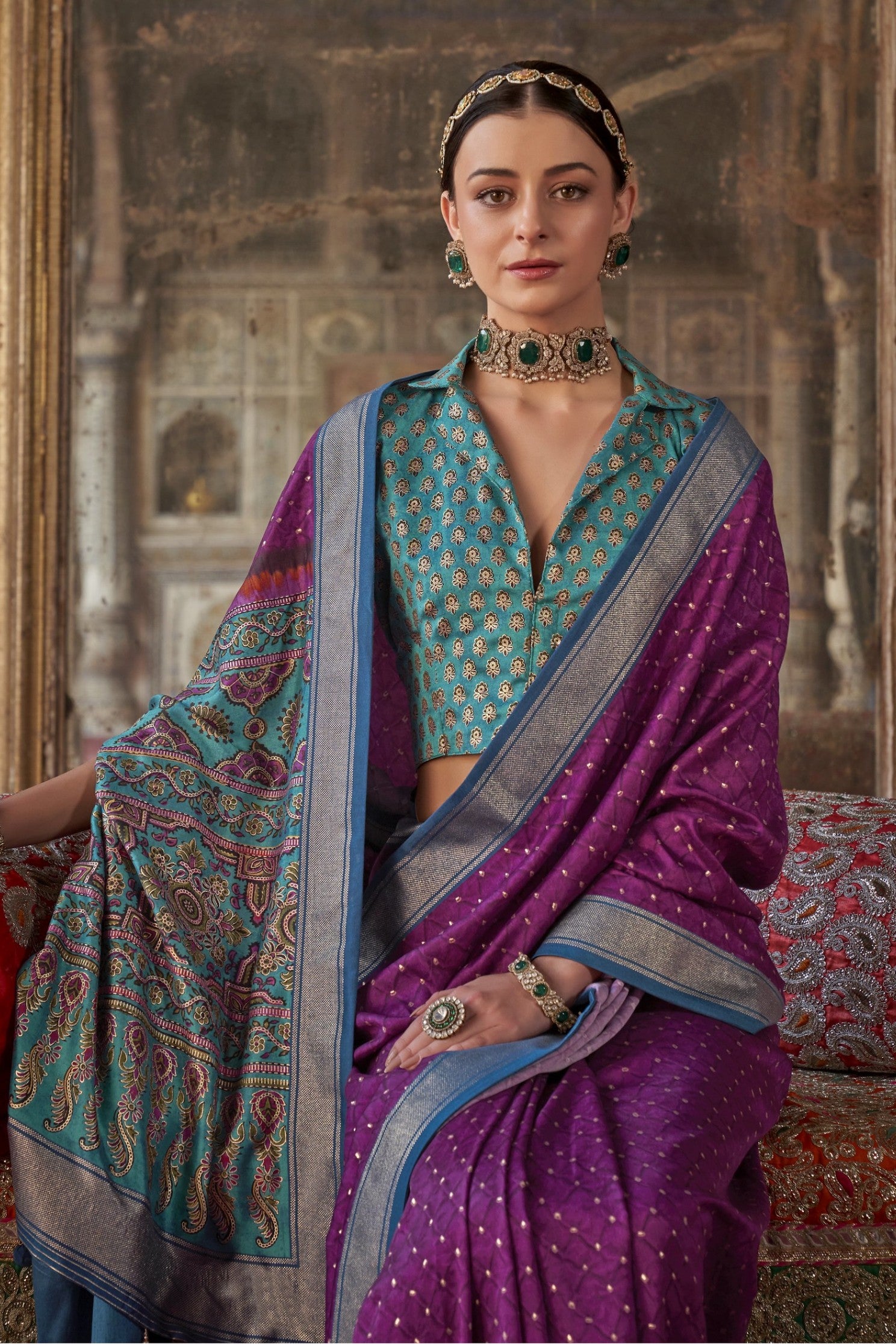 Buy MySilkLove Purple Jam Printed Banarasi Saree Online