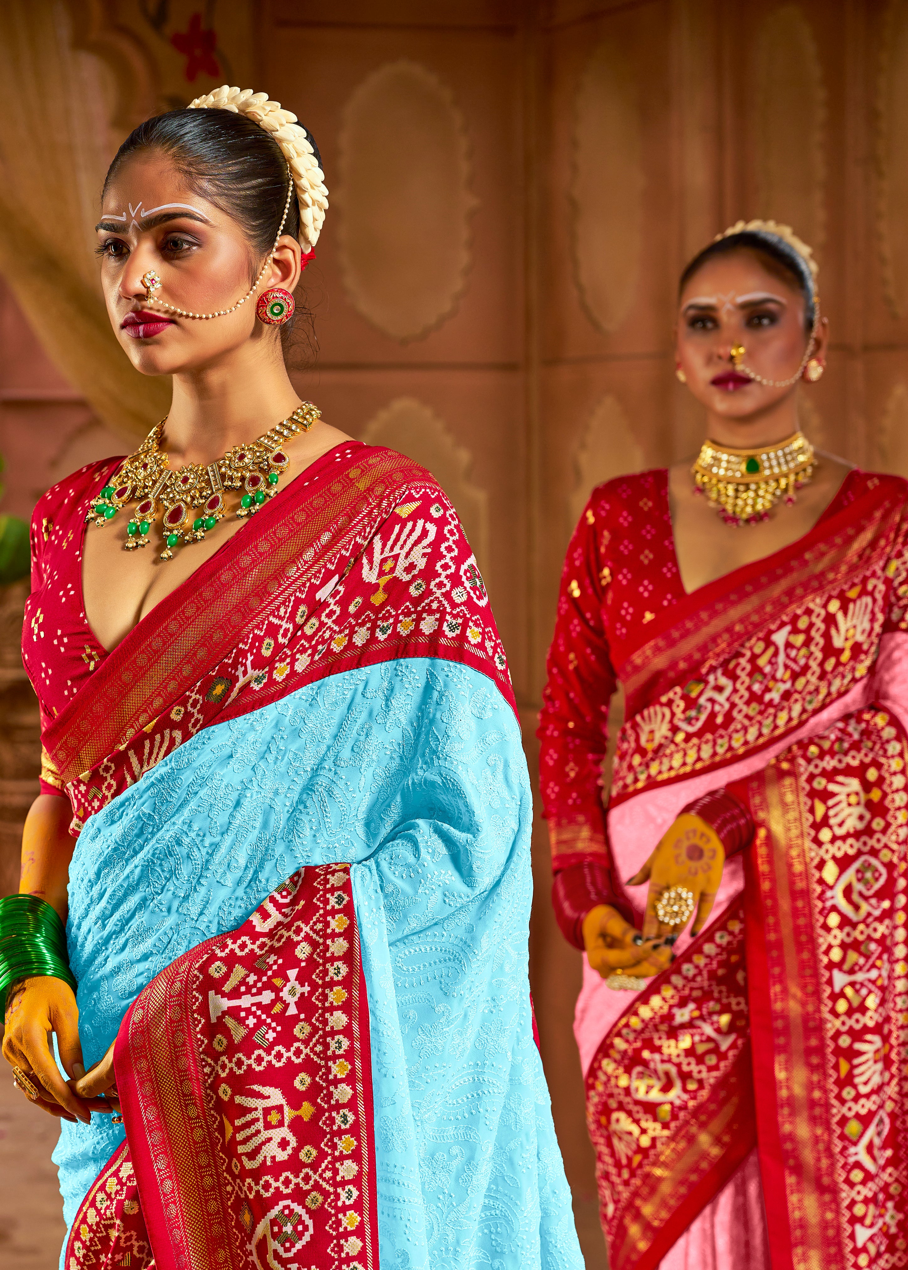 Buy MySilkLove Charlotte Blue Embroidery Chikankari Patola Handloom Saree Online