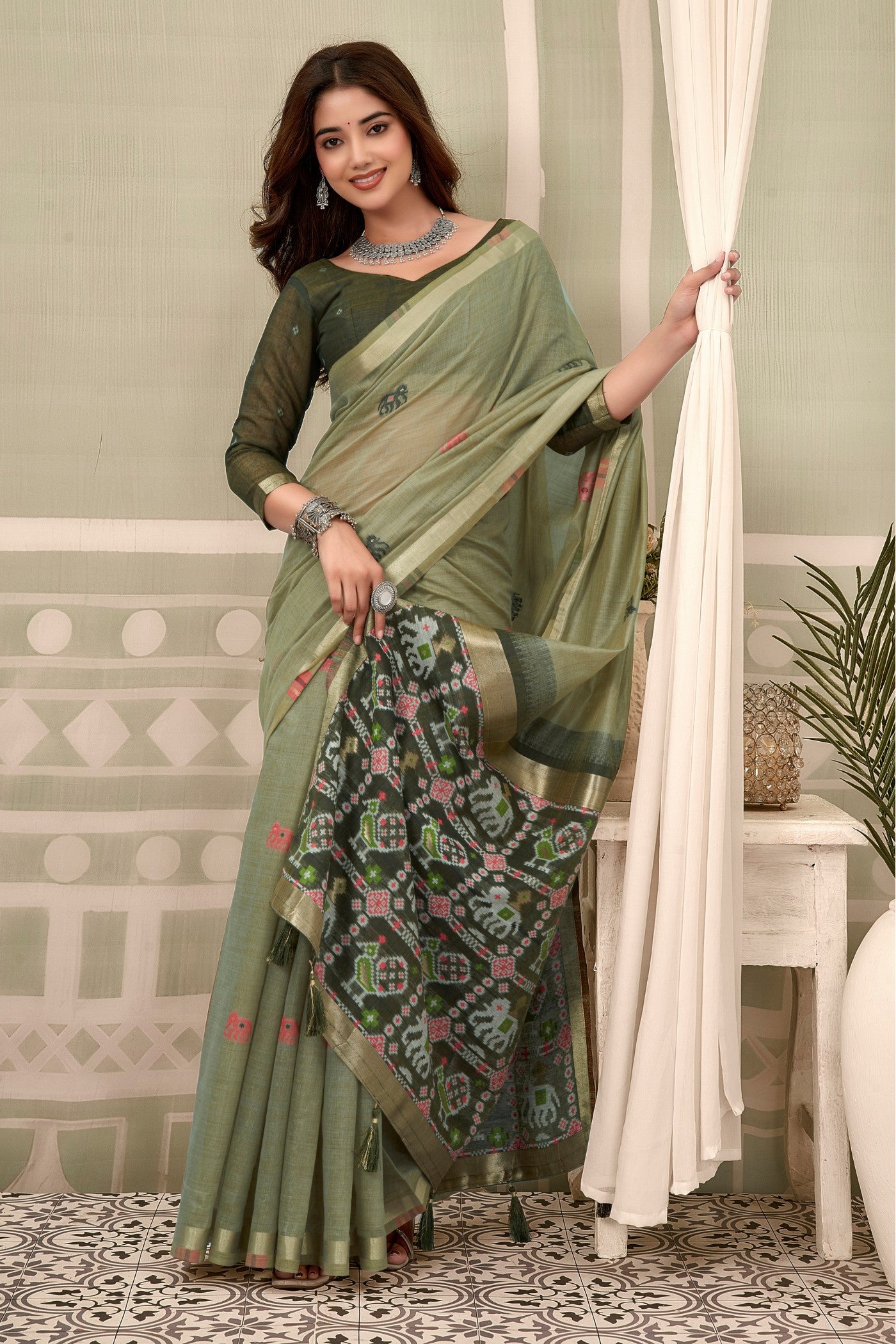 Buy MySilkLove Moss Green Patola Pallu Zari Woven Saree Online