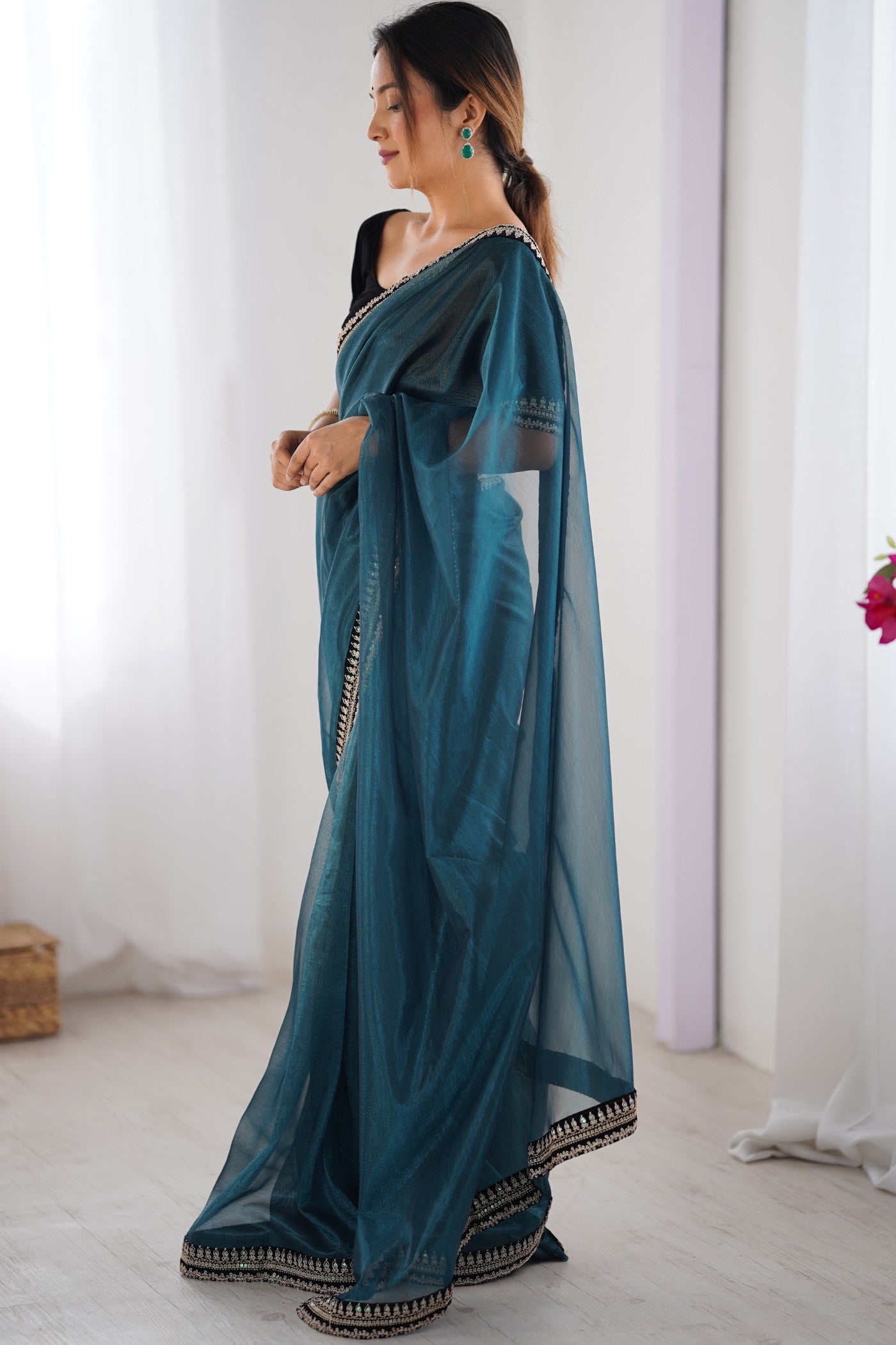 Buy MySilkLove Berry Blue Partywear Net Saree Online