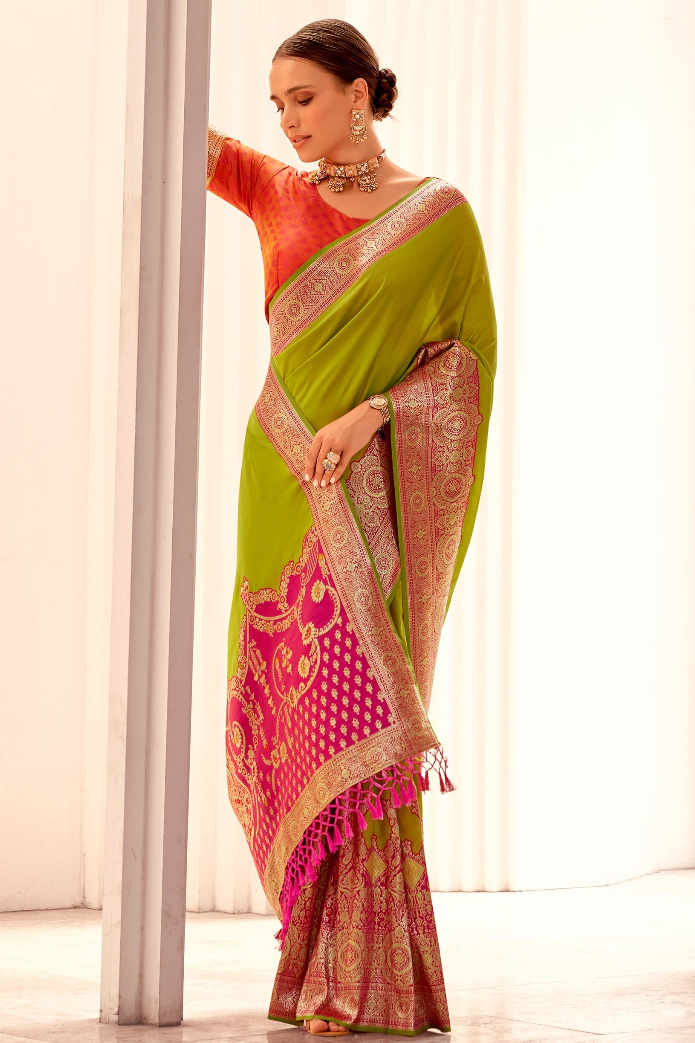 Buy MySilkLove Spring Green Woven Banarasi Soft Silk Saree Online
