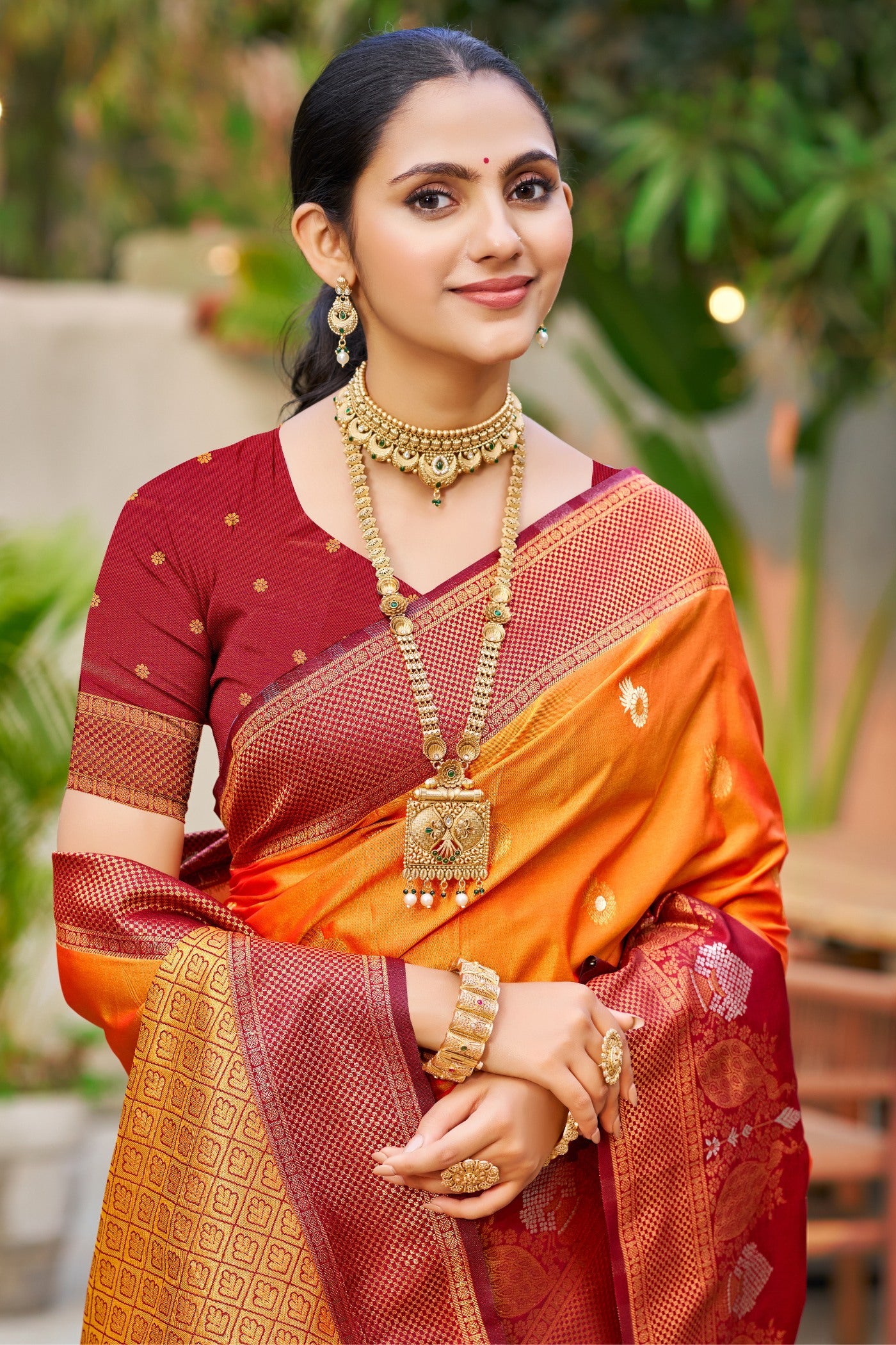 MySilkLove Neon Orange Woven Banarasi Saree