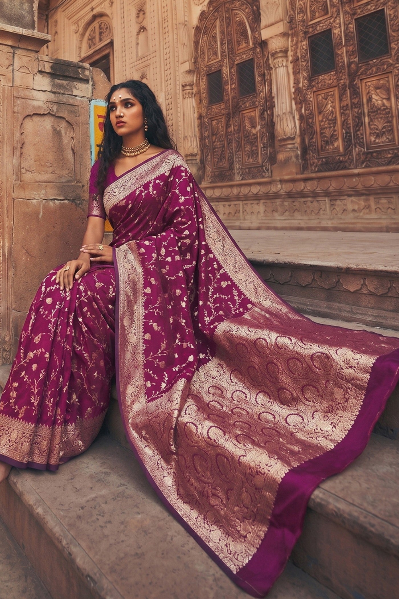 Buy MySilkLove Byzantium Purple Woven Banarasi Saree Online