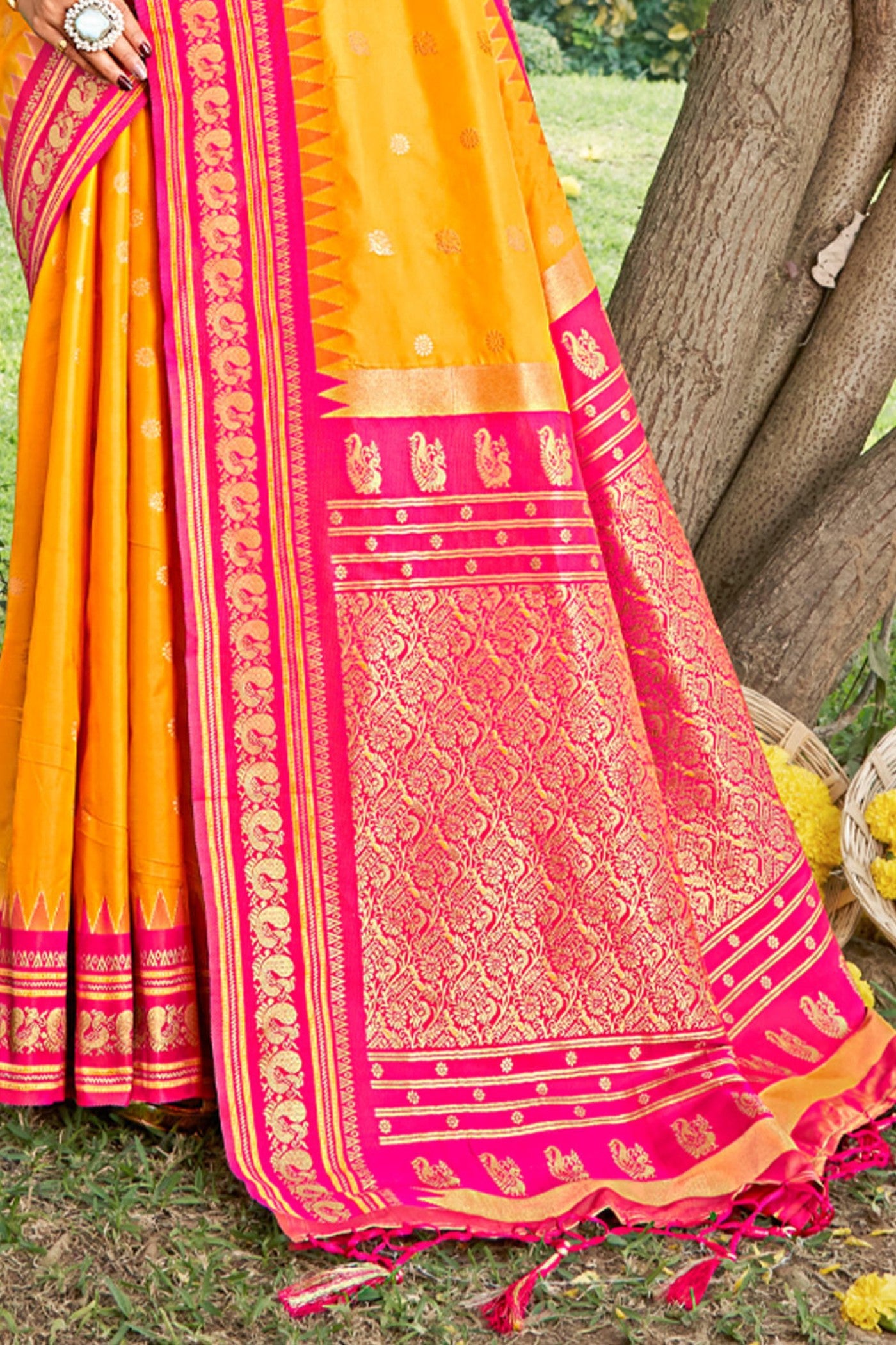 Buy MySilkLove Arylide Yellow Banarasi Woven Soft Silk Saree Online
