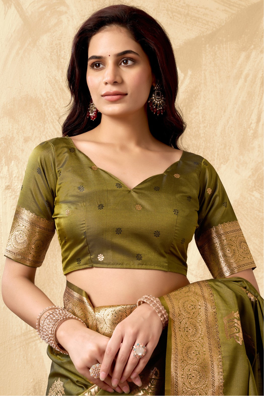 Buy MySilkLove olive Green Woven Banarasi Soft Silk Saree Online