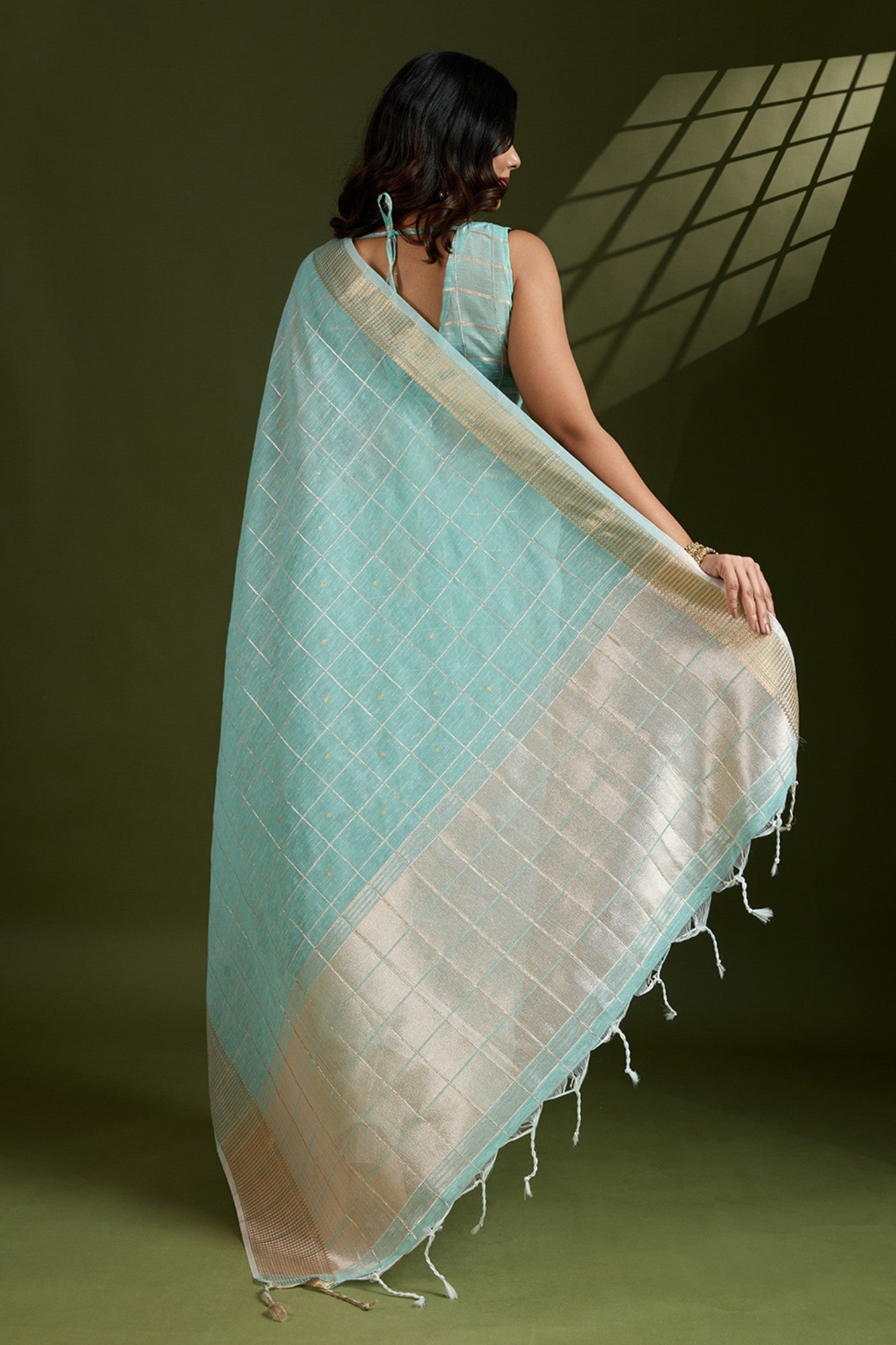 Buy MySilkLove Rainy Blue Woven Tissue Linen Saree Online