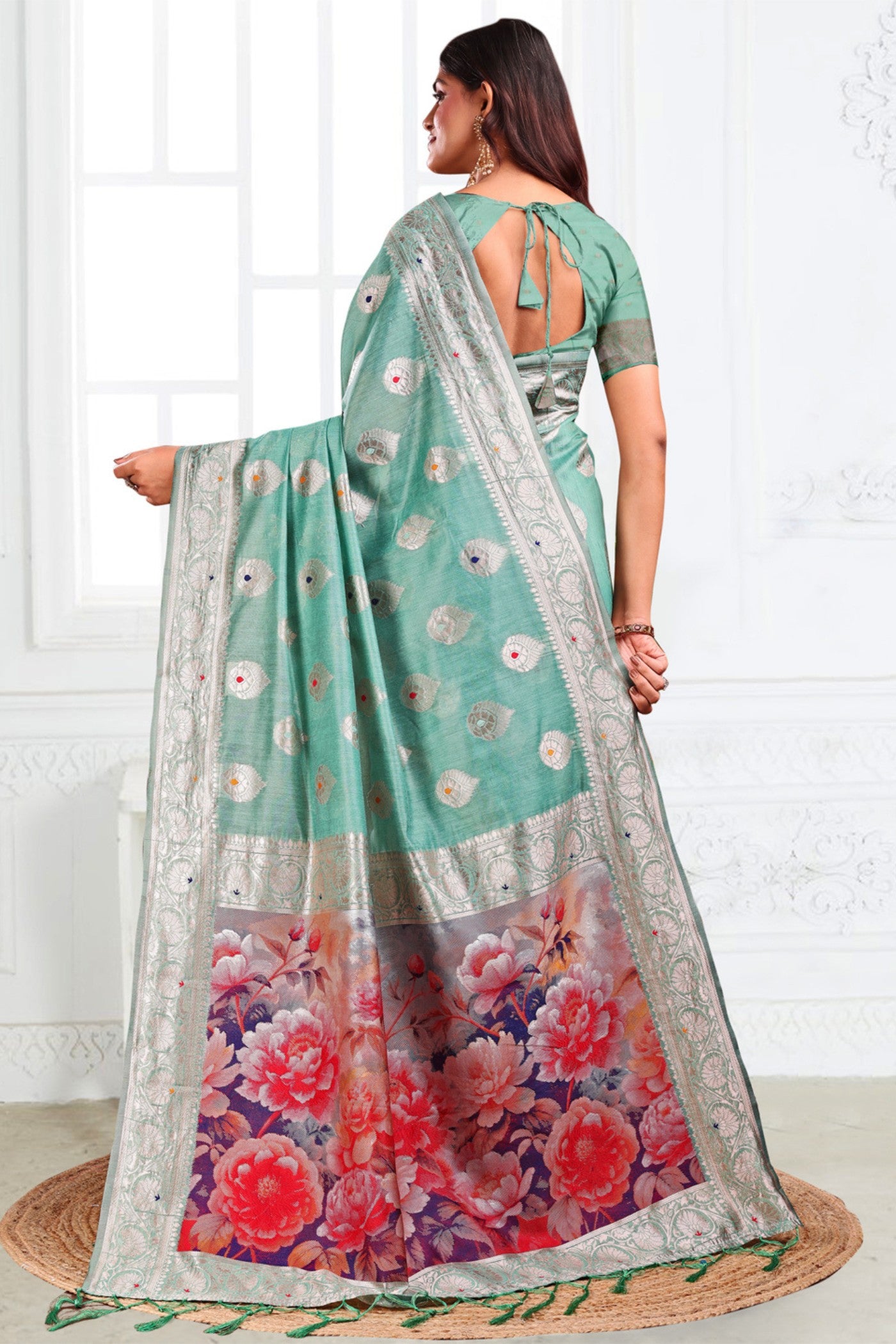 Buy MySilkLove Spring Green Woven Linen Cotton Saree Online