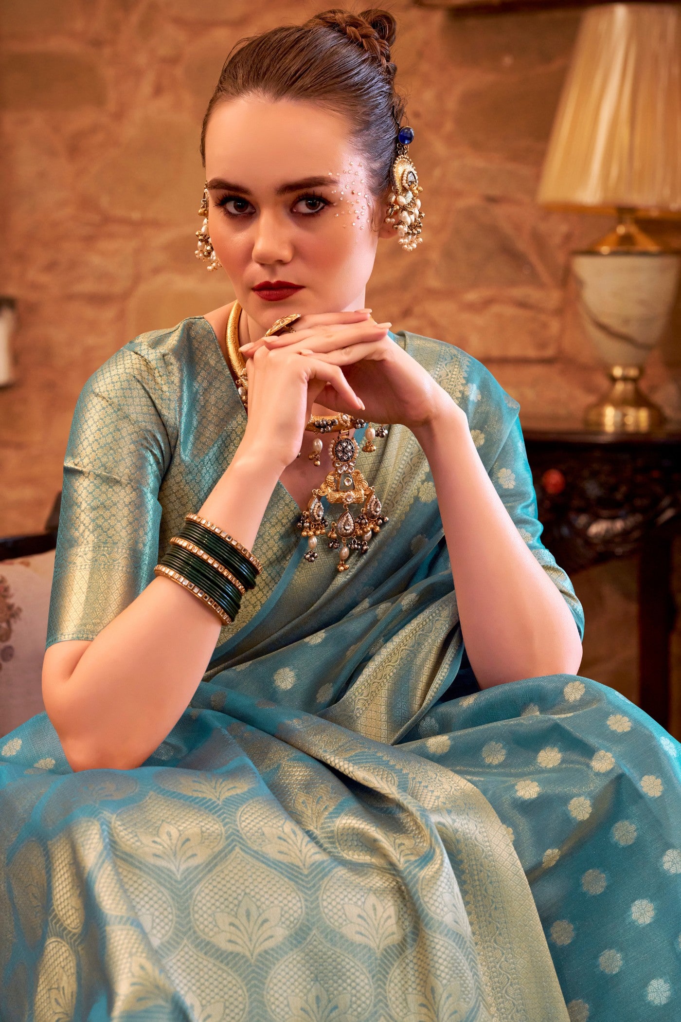 Buy MySilkLove Yale Blue Woven Tissue Silk Saree Online