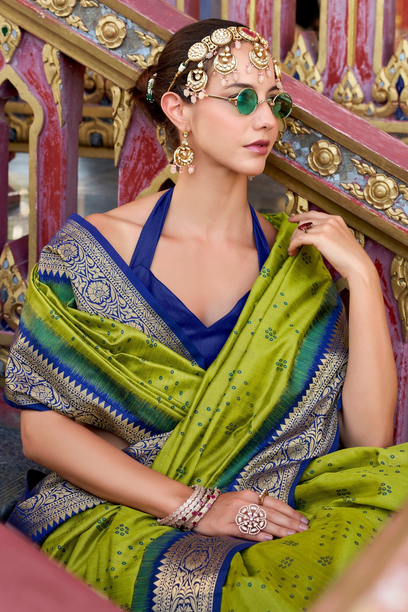 Buy MySilkLove Lemon Ginger Green Woven Tussar Silk Saree Online