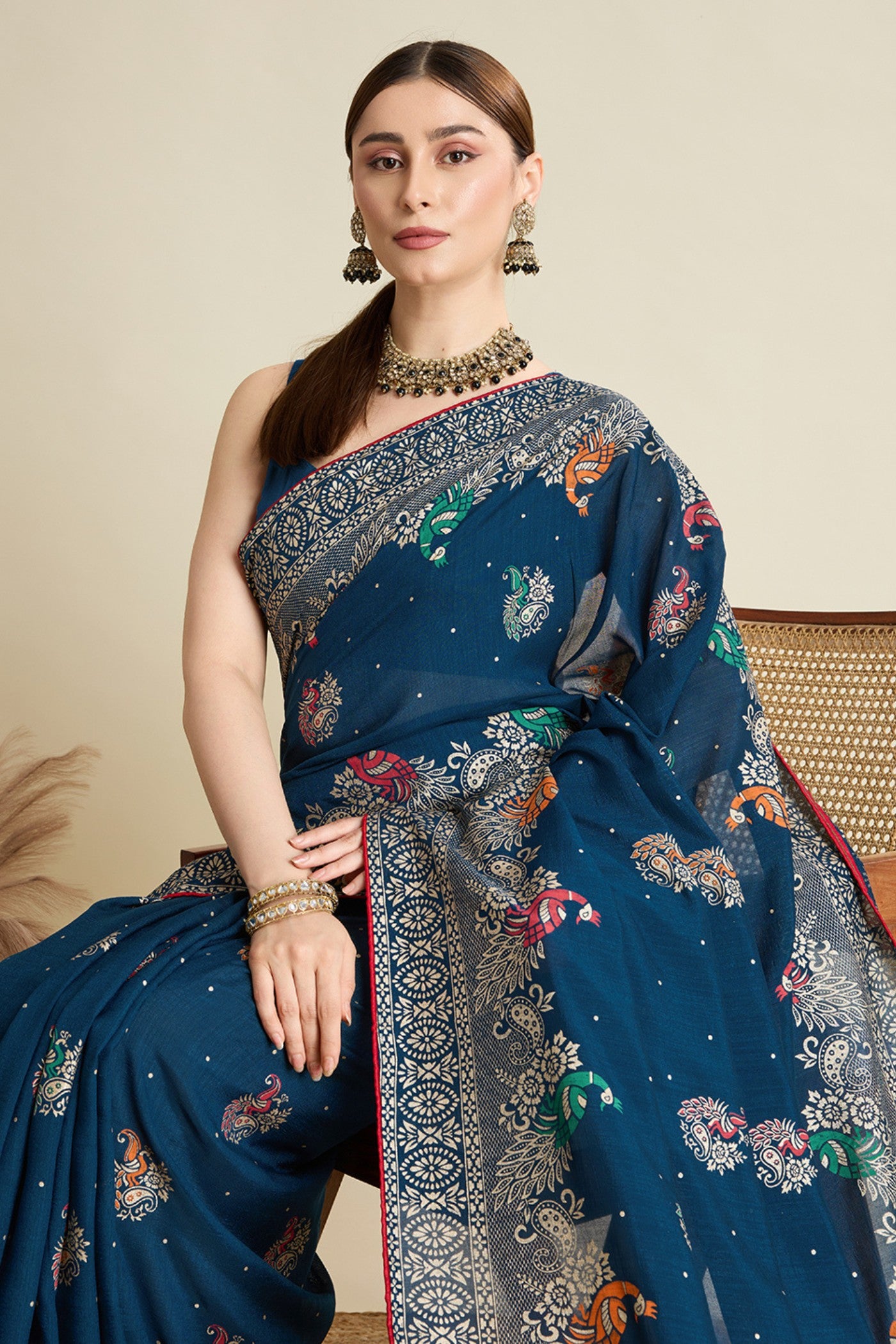Buy MySilkLove Savoy Blue Printed Chinon Saree Online