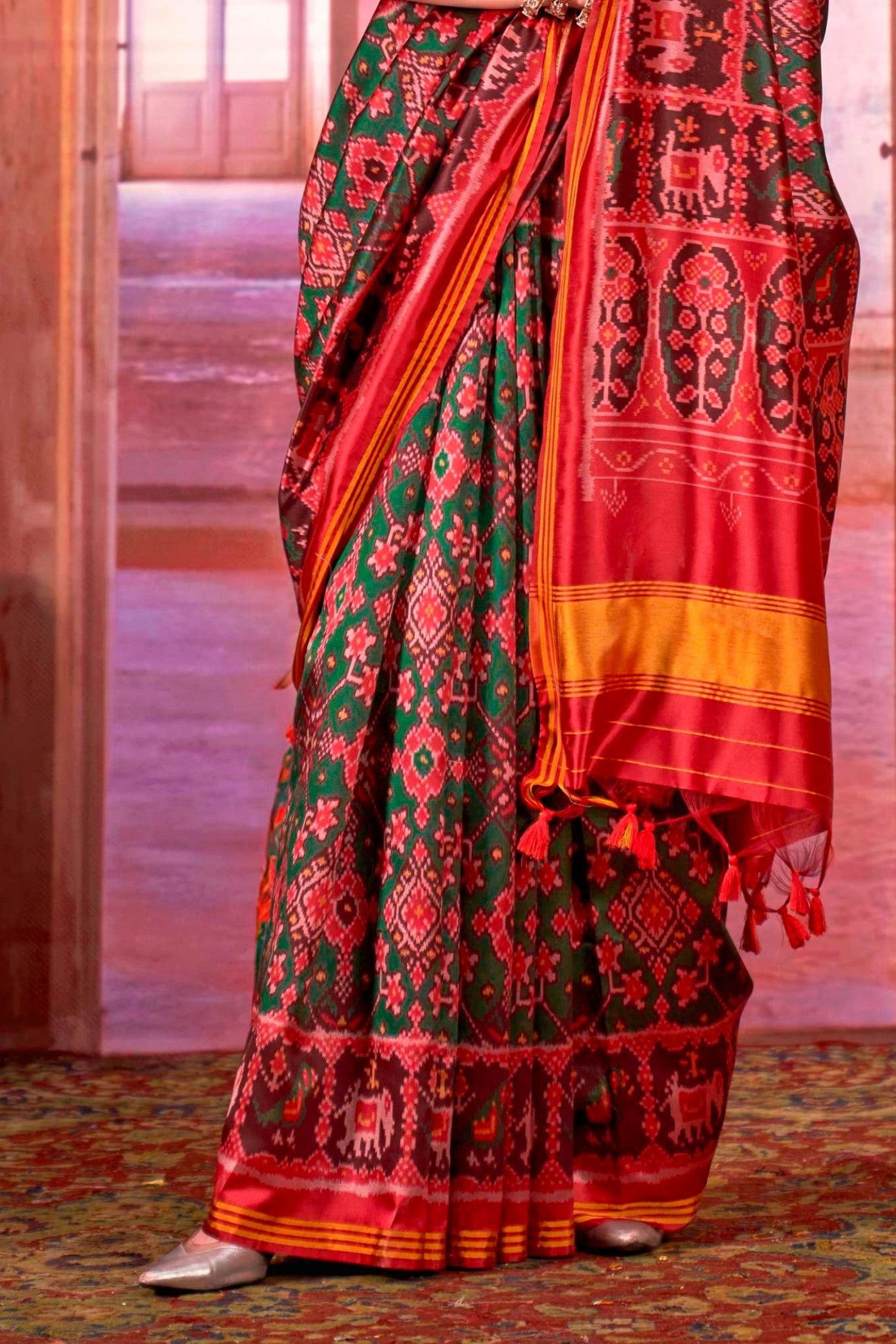 Buy MySilkLove Myrtle Green Printed Patola Saree Online