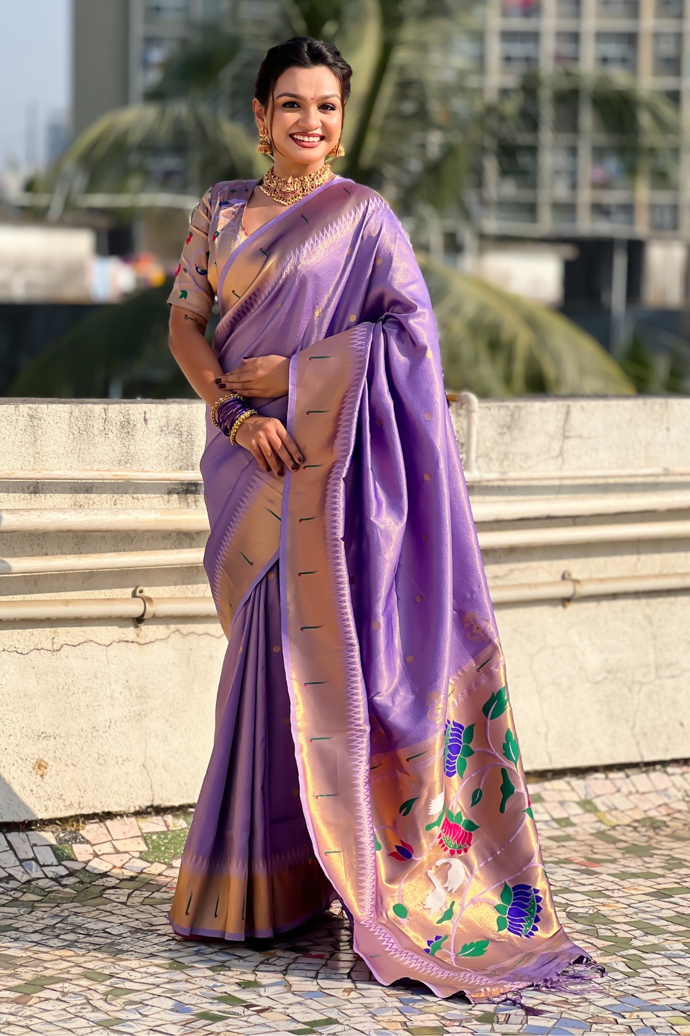 Buy MySilkLove Amaranthine Purple Woven Tissue Paithani Saree Online