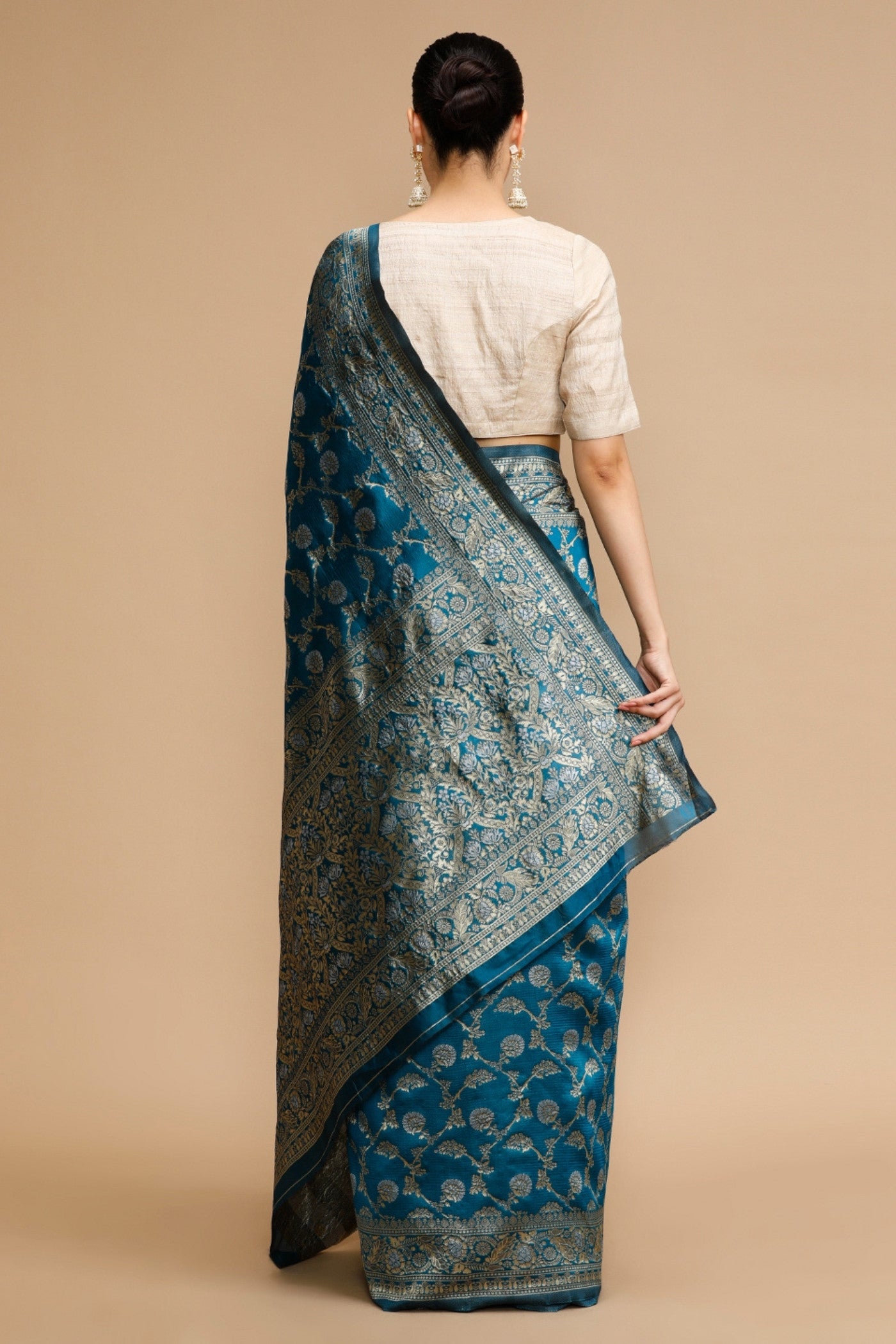 Buy MySilkLove Ultramarine Blue Woven Jacquard Lichi Silk Saree Online