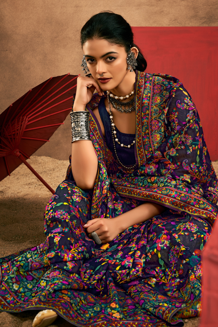 Buy MySilkLove Force Blue Kashmiri Handloom Jamewar Saree Online