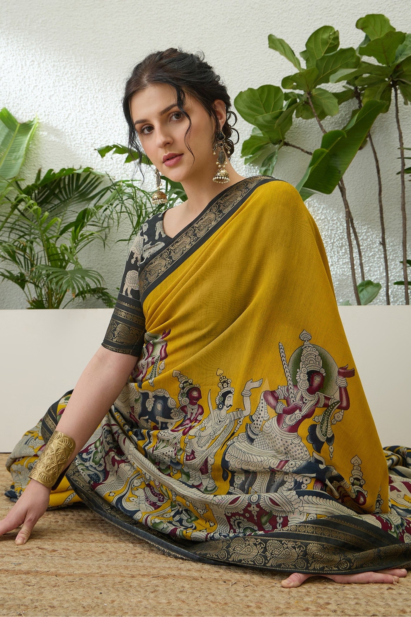 Buy MySilkLove Ronchi Yellow Printed Cotton Saree Online