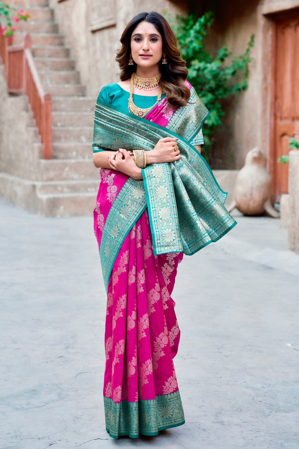 Buy MySilkLove Ruby Pink Woven Banarasi Soft Silk Saree Online