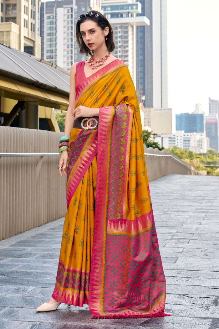 Buy MySilkLove Antique Yellow Woven Banarasi Saree Online