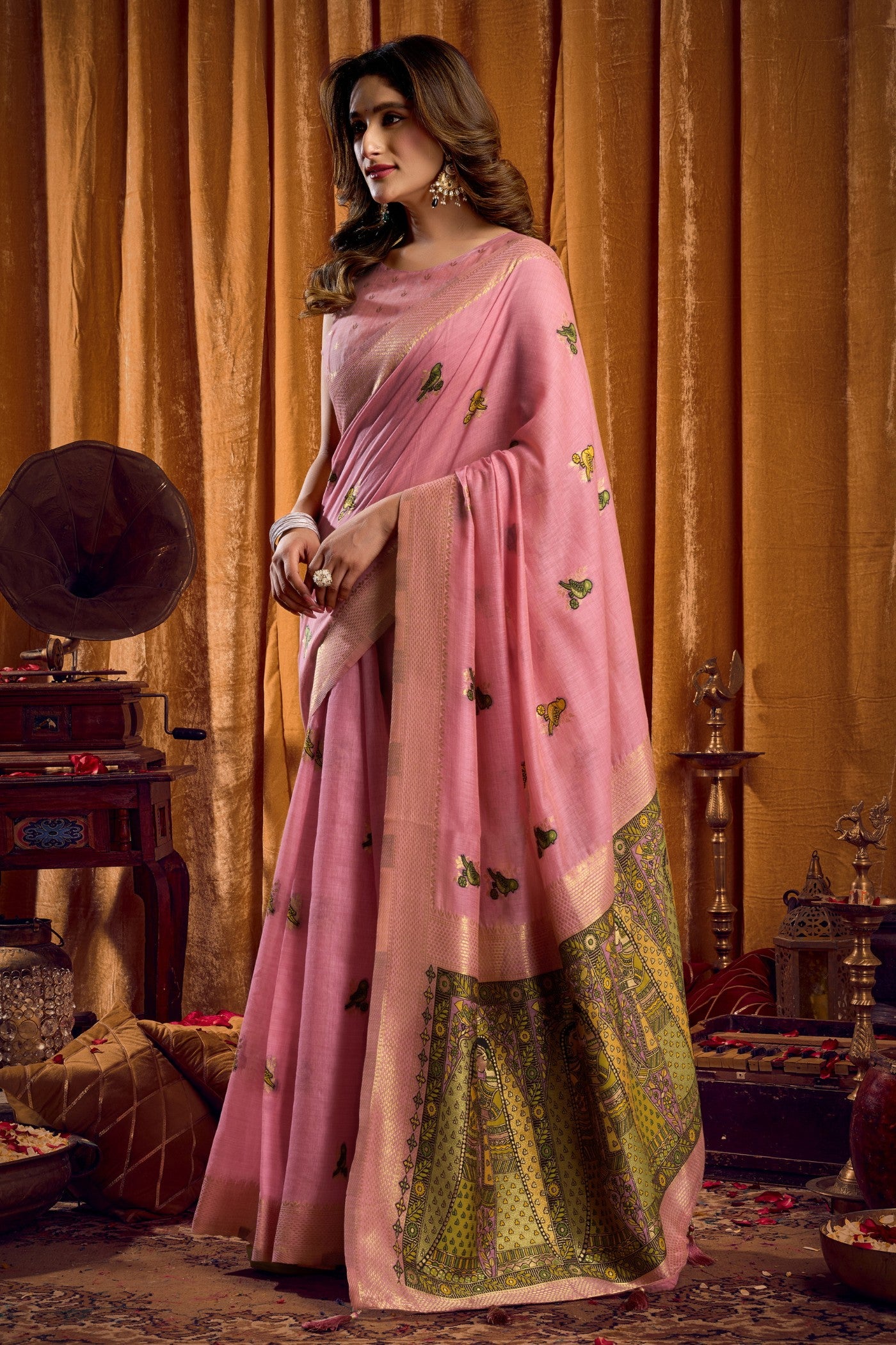 Buy MySilkLove Coral Pink Woven Cotton Saree Online