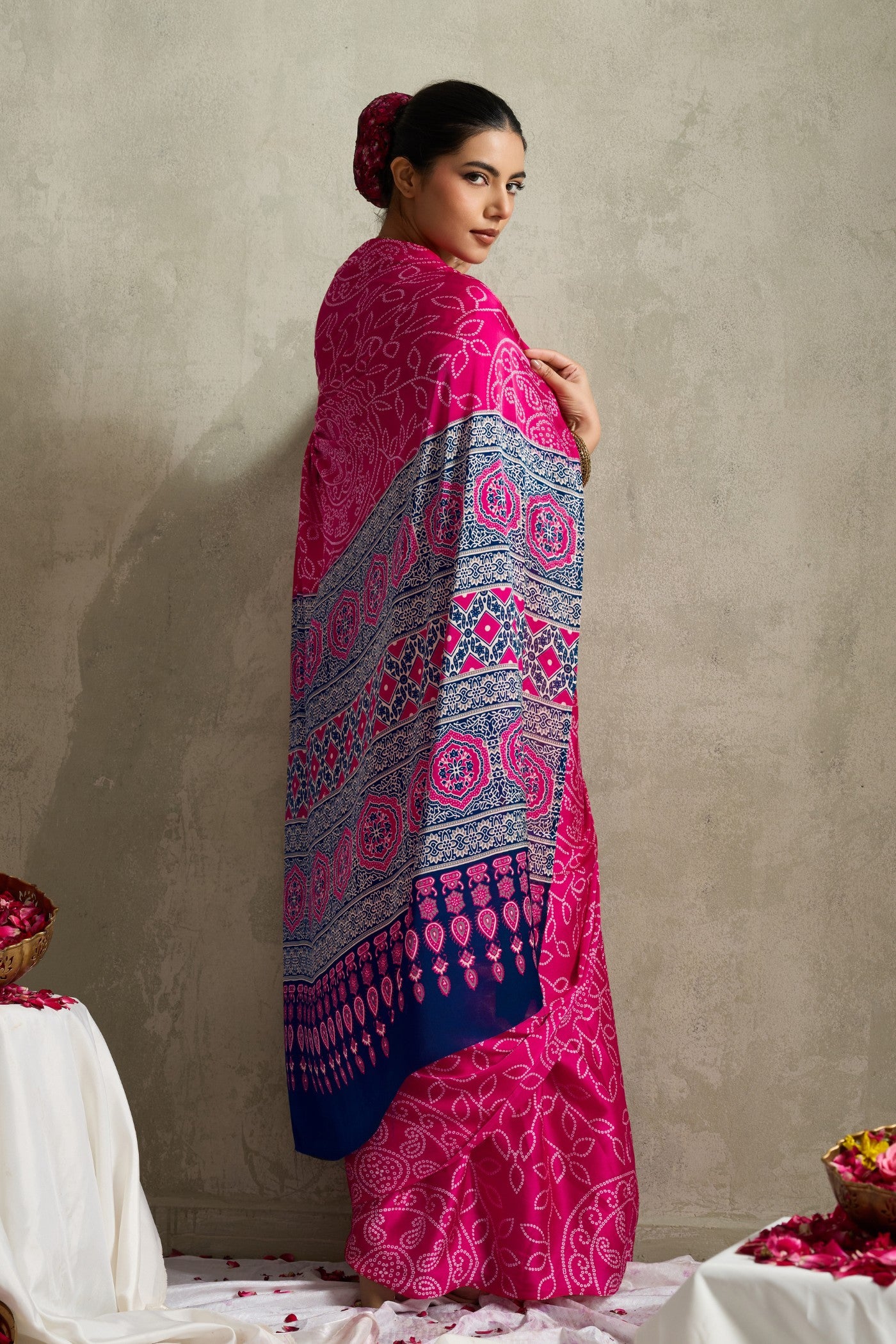 Buy MySilkLove Deep Pink Bandhani Printed Silk Saree Online