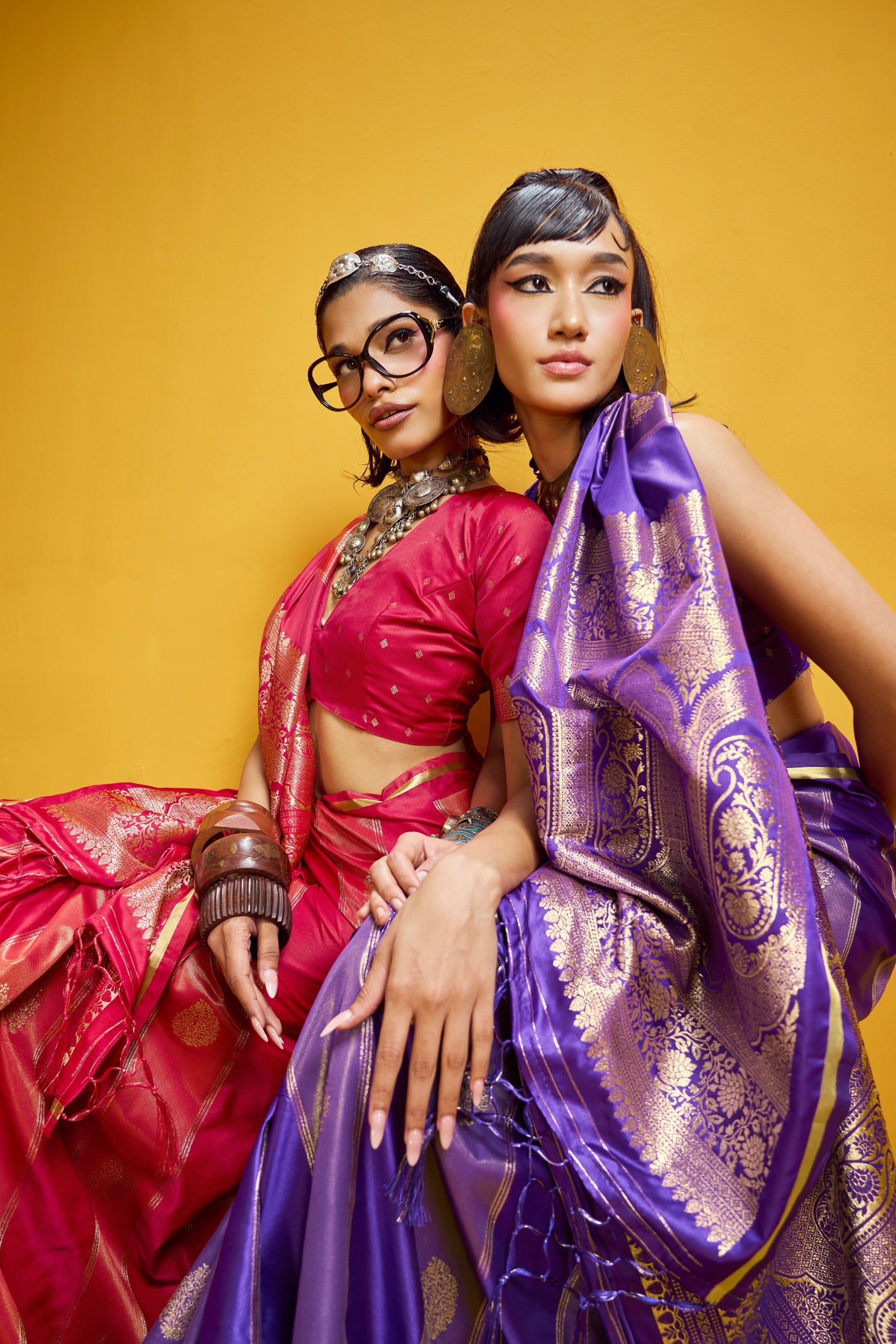 Buy MySilkLove Deep Purple Banarasi Handloom Satin Silk Saree Online