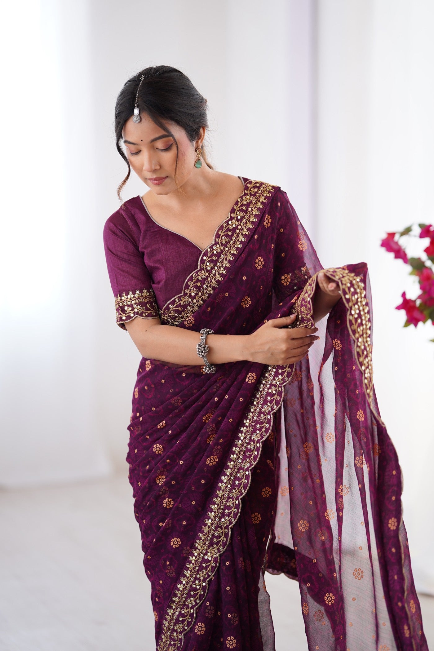Buy MySilkLove Berry Purple Embroidery Georgette saree Online