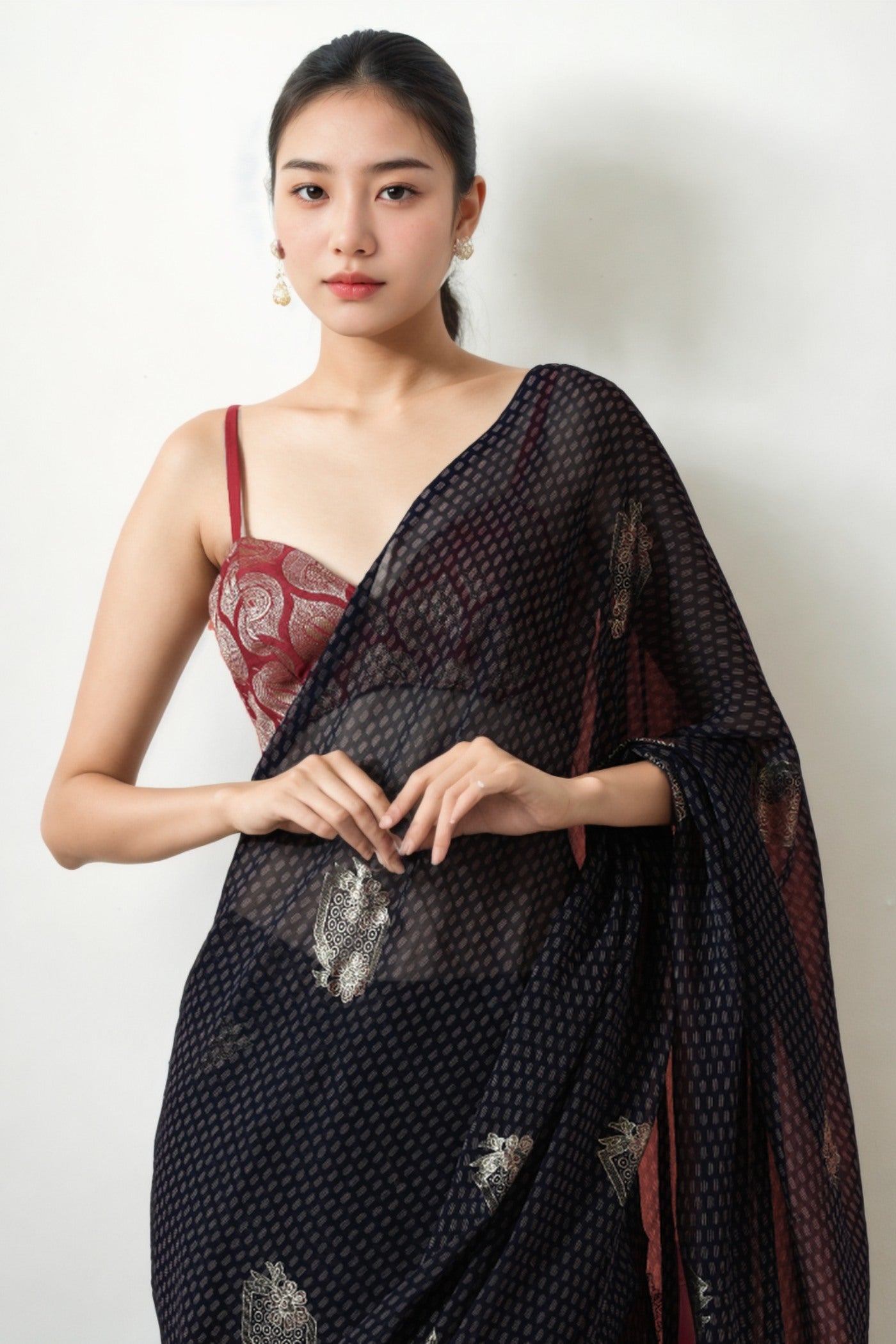 MySilkLove Tuna Black Marbel Chiffon Ready To Wear Saree