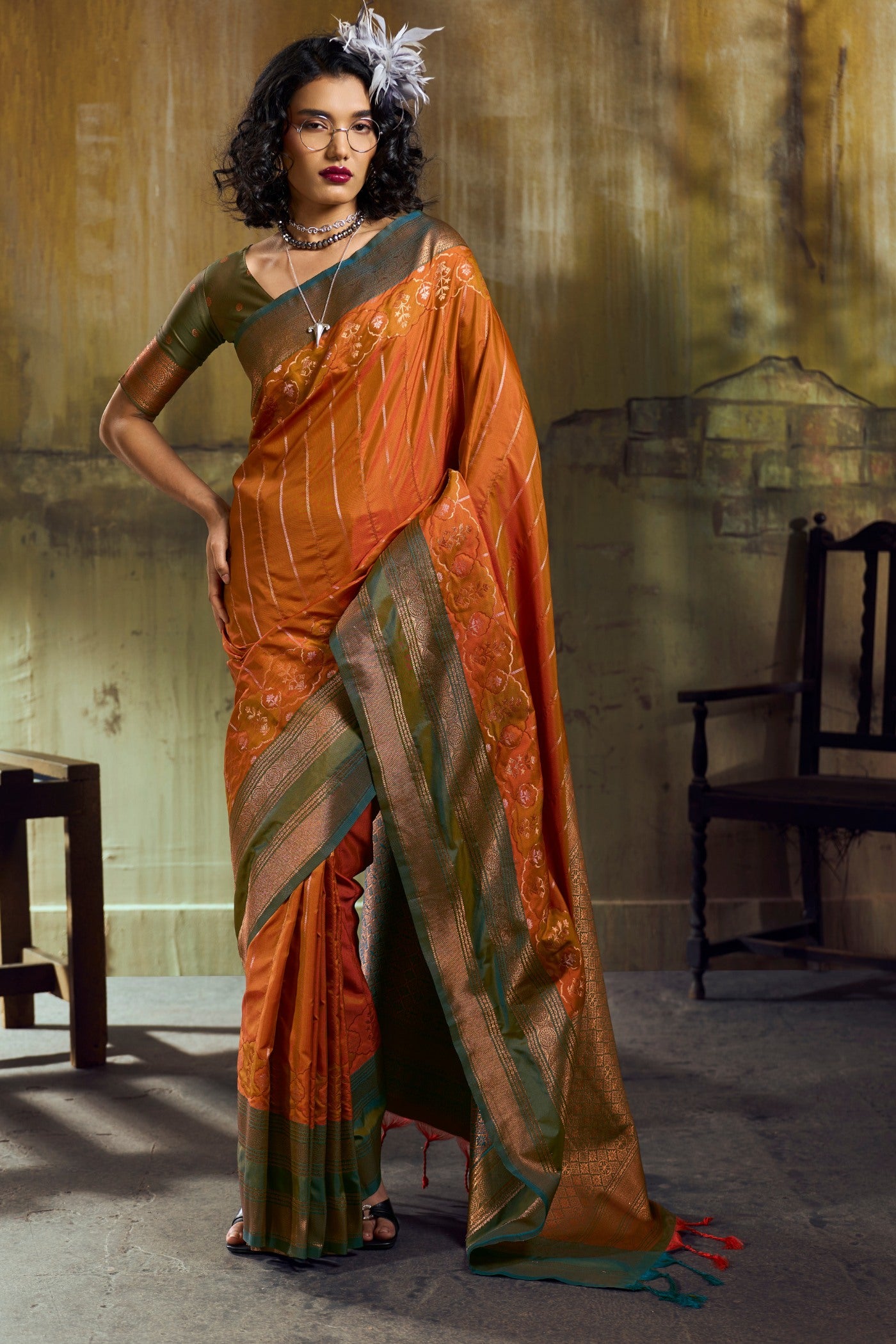 Buy MySilkLove Coral Orange Pochampally Handloom Saree Online