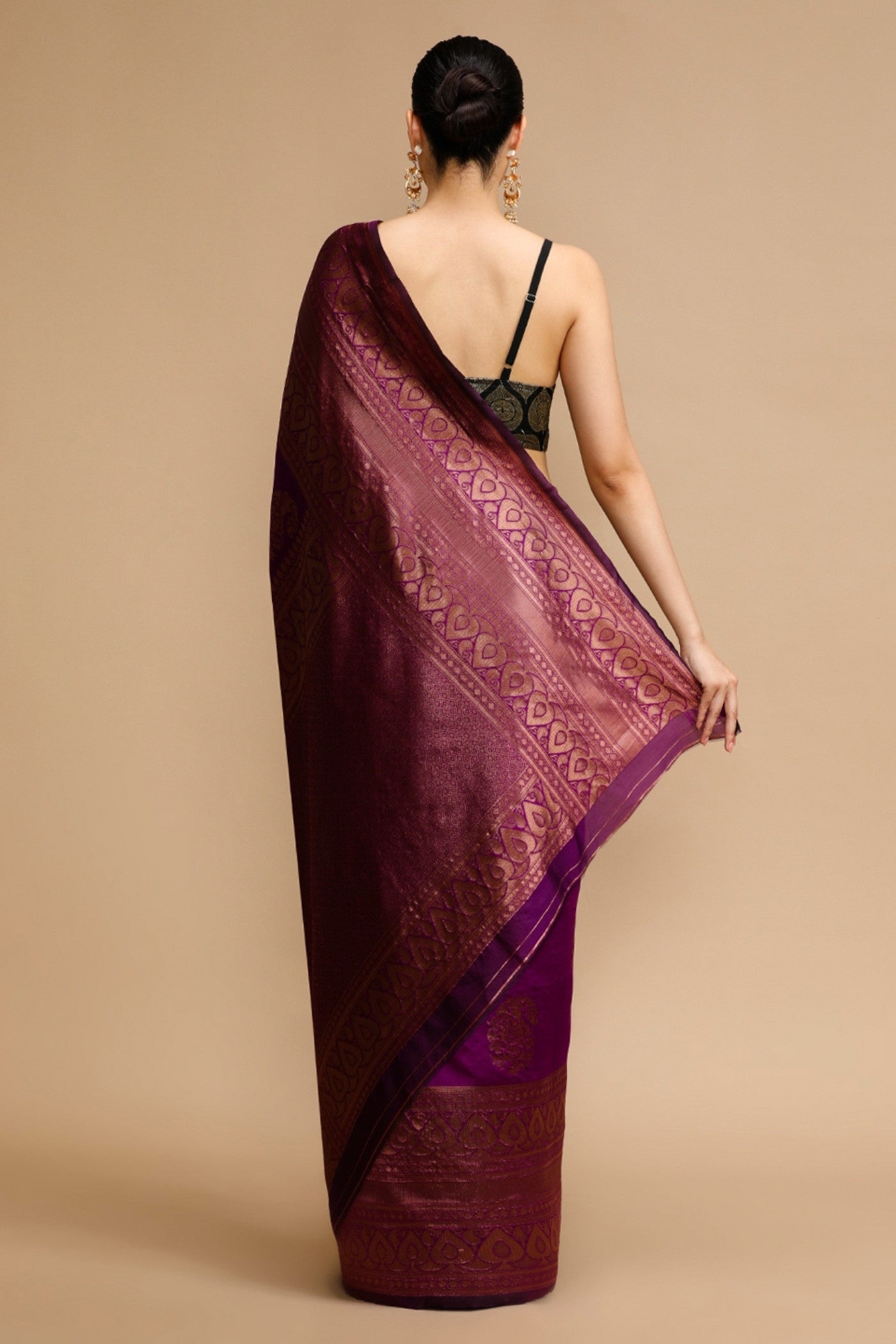 Buy MySilkLove Cadmium Purple Woven Jacquard Lichi Silk Saree Online