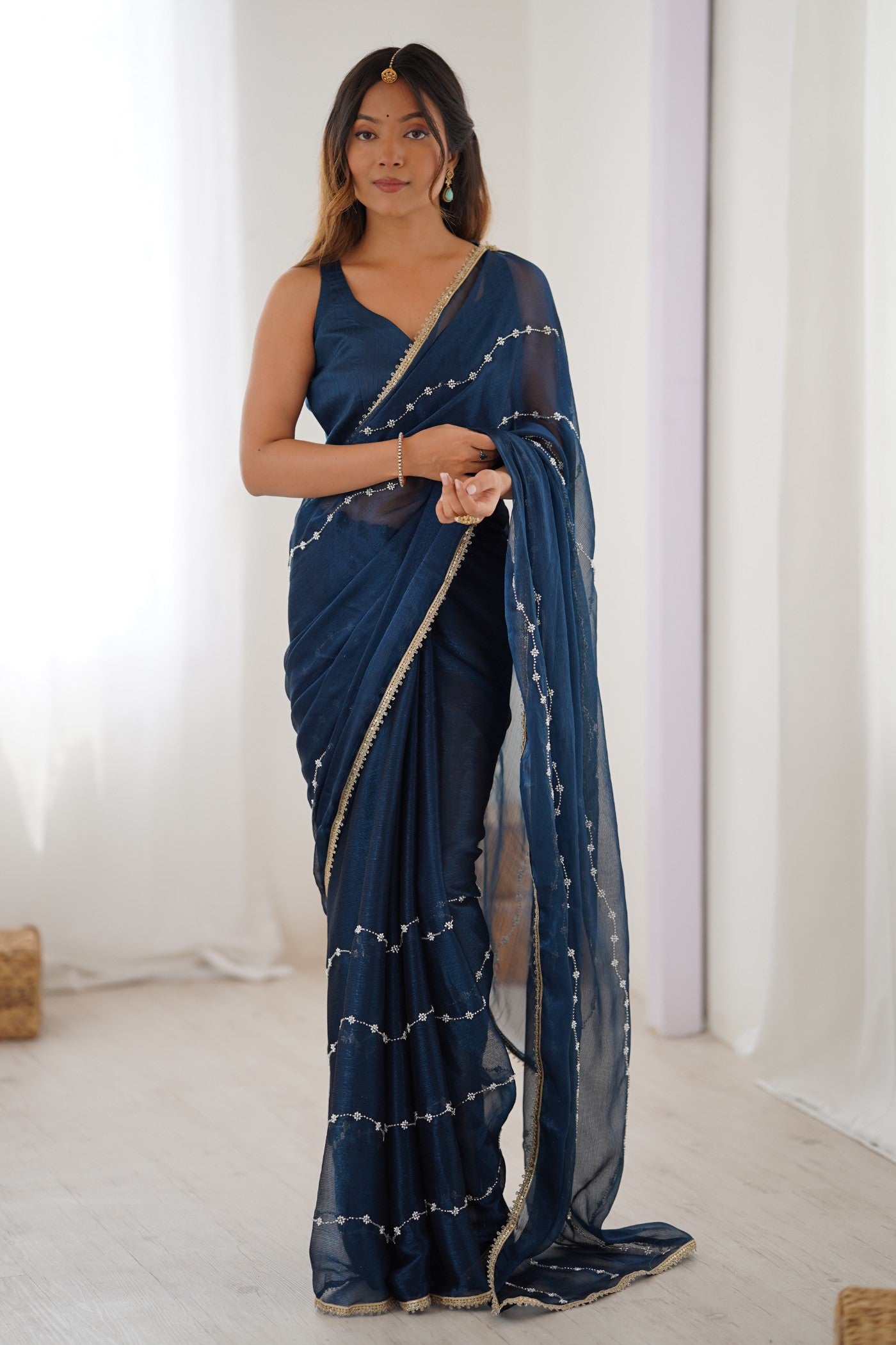 Buy MySilkLove Navy Blue Chiffon Partywear Saree Online