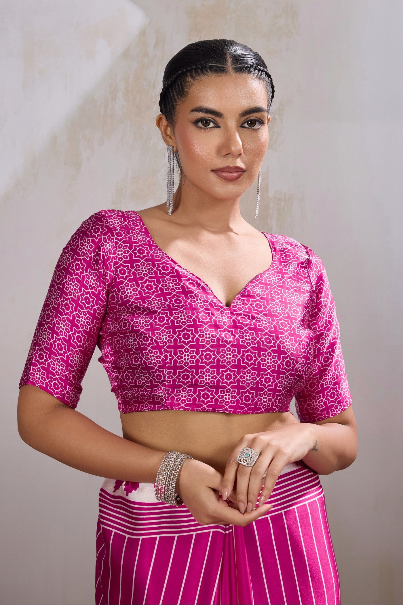 Buy MySilkLove Baby Pink Ajrakh Printed Satin Crepe Silk Saree Online