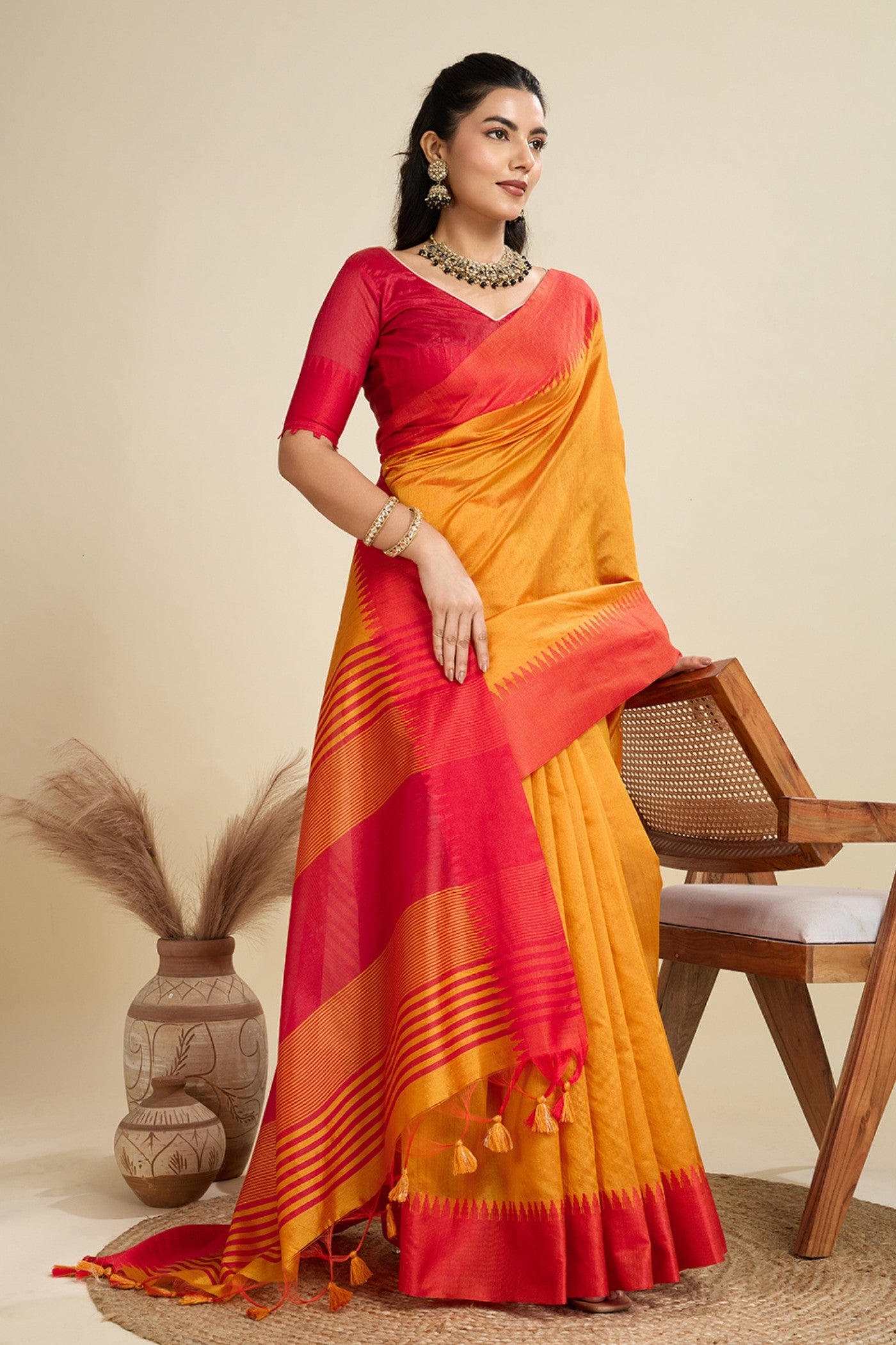 Buy MySilkLove Honey Orange Woven Raw Silk Saree Online