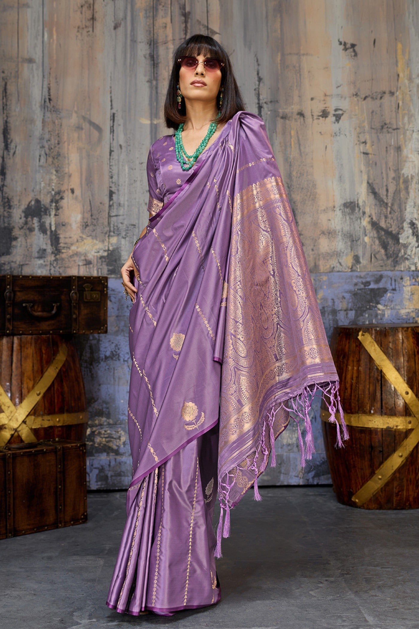 Buy MySilkLove Wisdom Purple Handloom Satin Silk Saree Online