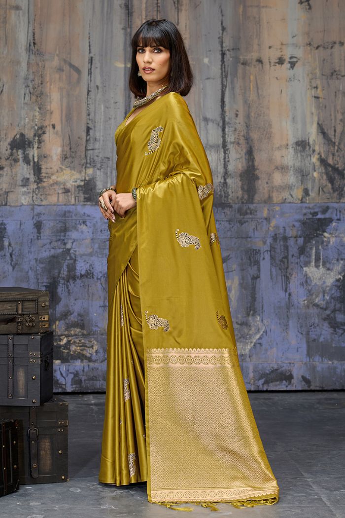 Buy MySilkLove Honey Yellow Handloom Satin Soft Silk Saree Online