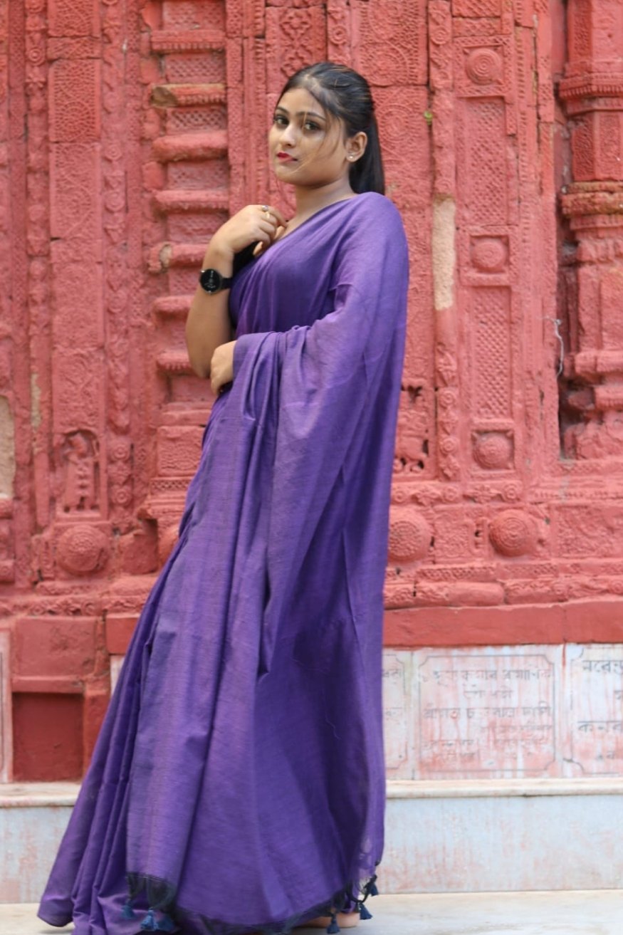 Buy MySilkLove Butterfly Bush Purple Mul Cotton Saree Online