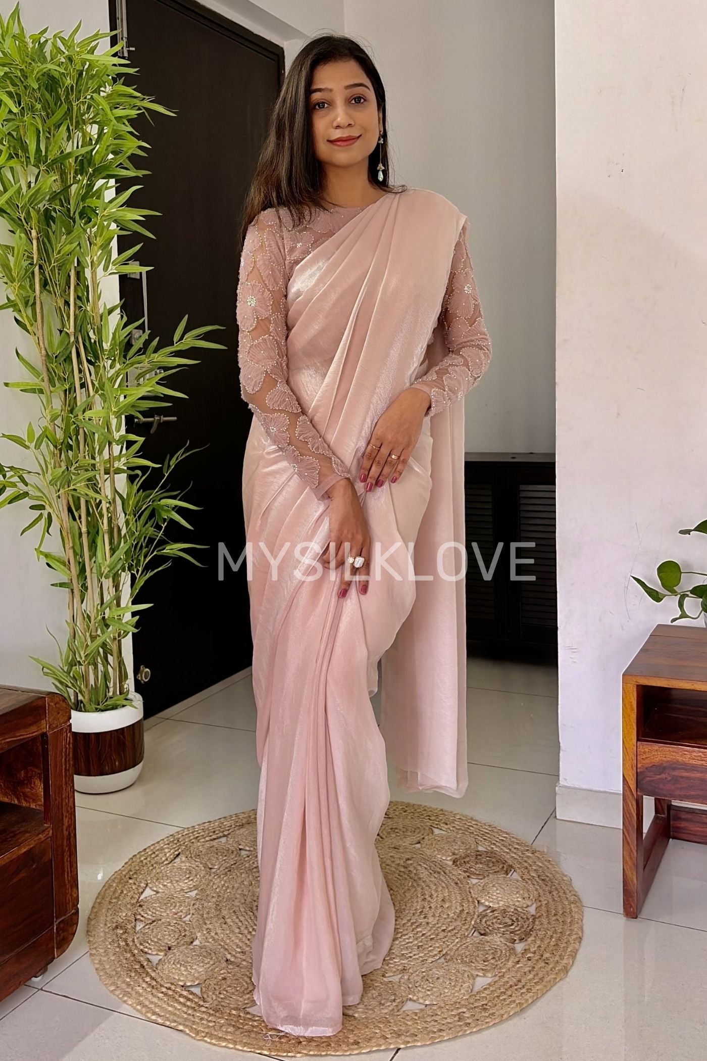 Buy MySilkLove Diamond Pink Designer Partywear Saree with Floral Blouse Online