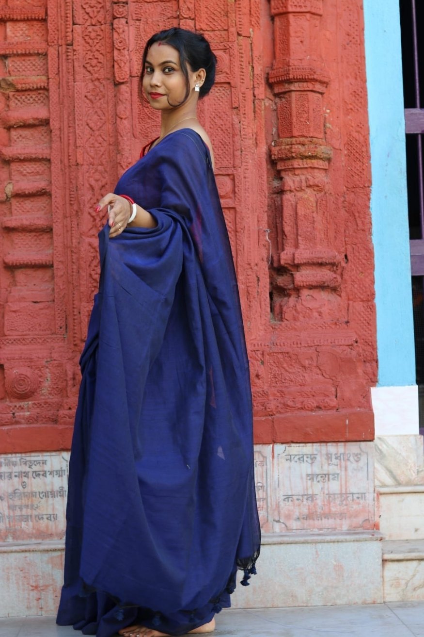 Buy MySilkLove Indigo Blue Mul Cotton Saree Online