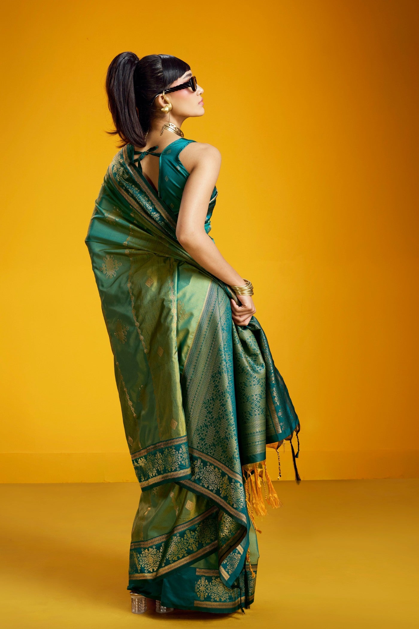 Buy MySilkLove Matte Green Banarasi Handloom Soft Silk Saree Online